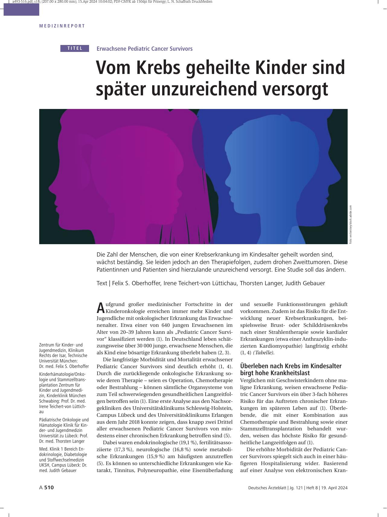 Vorschauseite 1: Erwachsene Pädiatrische Krebsüberlebende: Vom Krebs geheilte Kinder sind später unzureichend versorgt