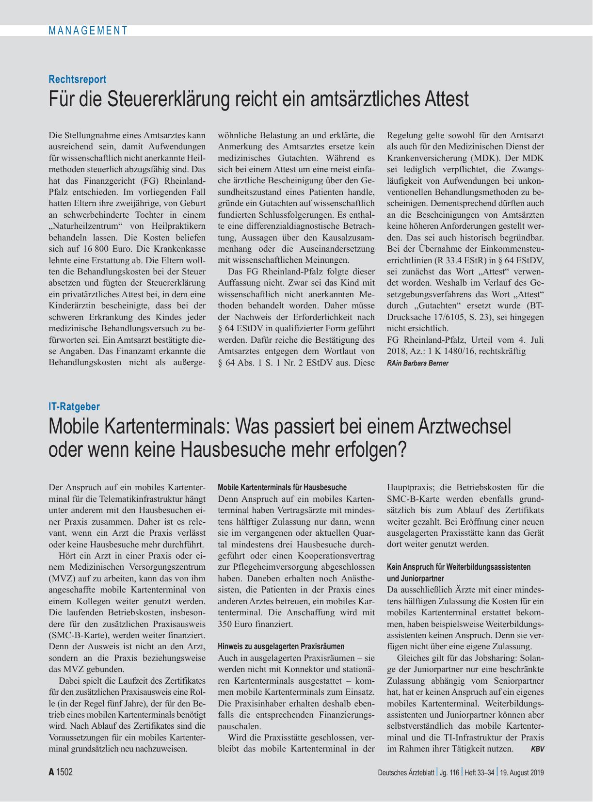 Vorschauseite 1: Rechtsreport: Für die Steuererklärung reicht ein amtsärztliches Attest