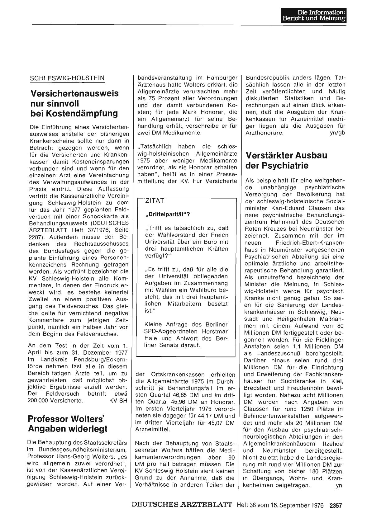 Vorschauseite 1: SCHLESWIG-HOLSTEIN: Professor Wolters' Angaben widerlegt