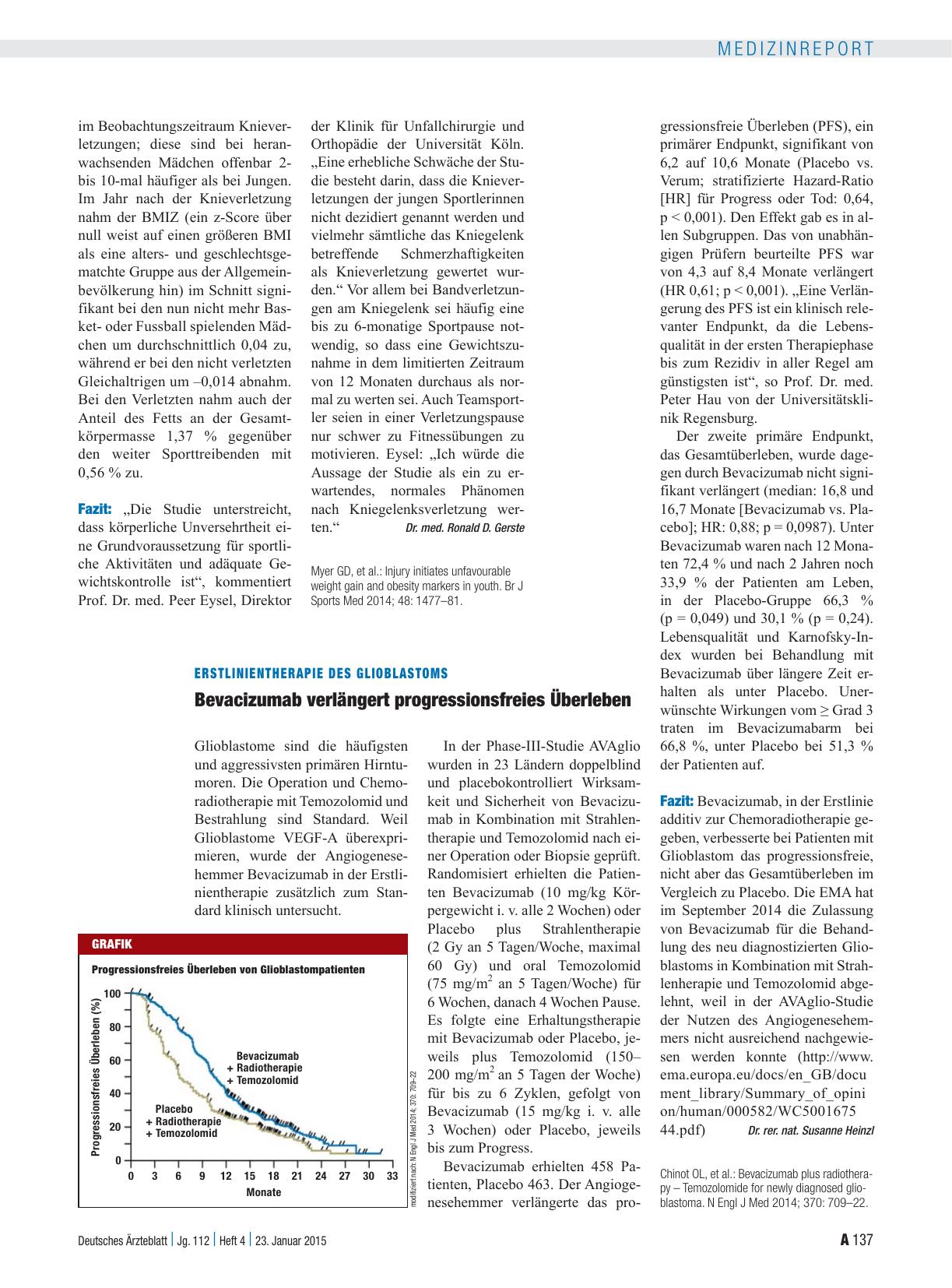Vorschauseite 1: Erstlinientherapie des Glioblastoms: Bevacizumab verlängert progressionsfreies Überleben