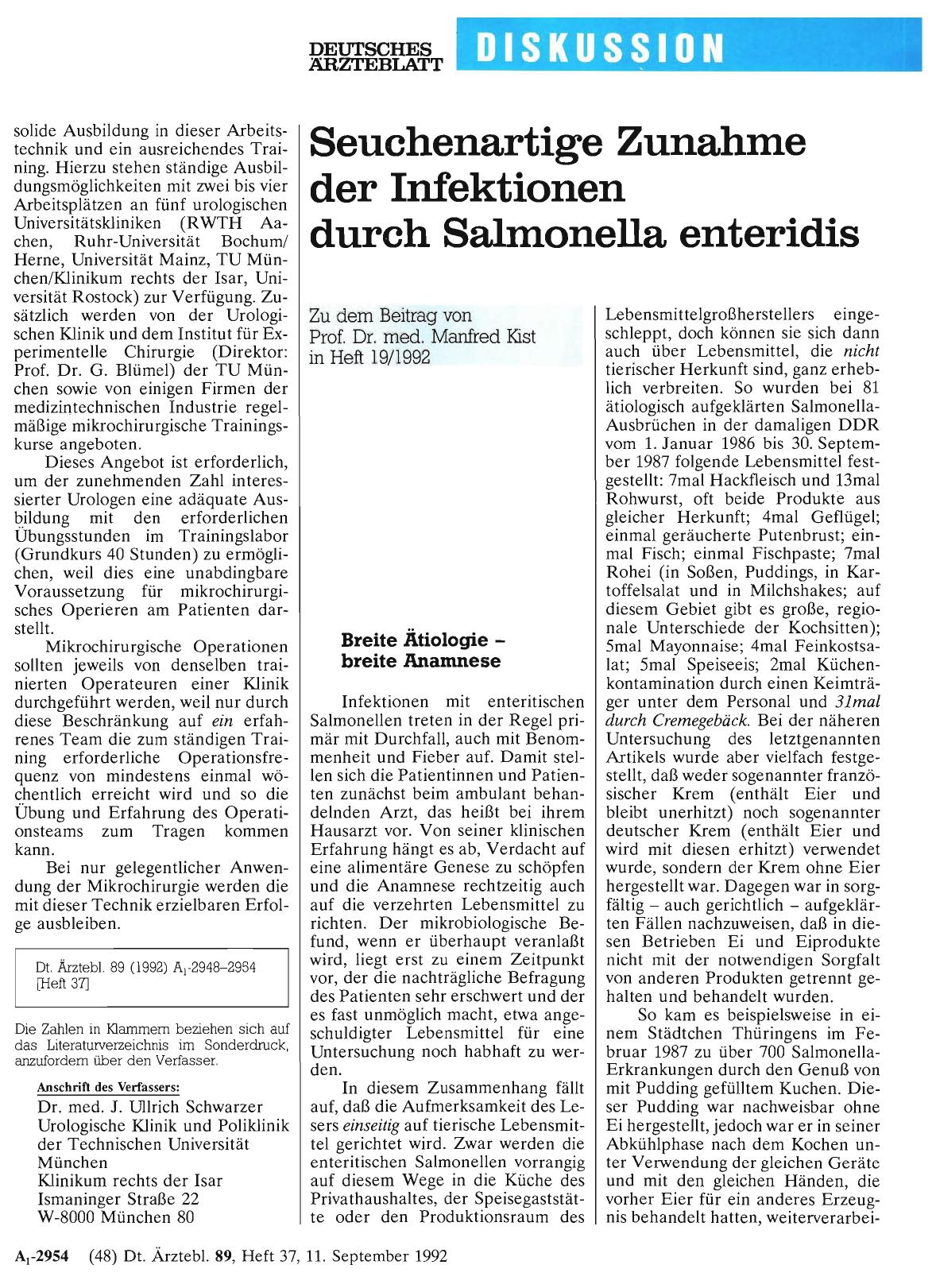 Vorschauseite 1: Seuchenartige Zunahme der Infektionen durch Salmonella enteridis: Breite Ätiologie - breite Anamnese
