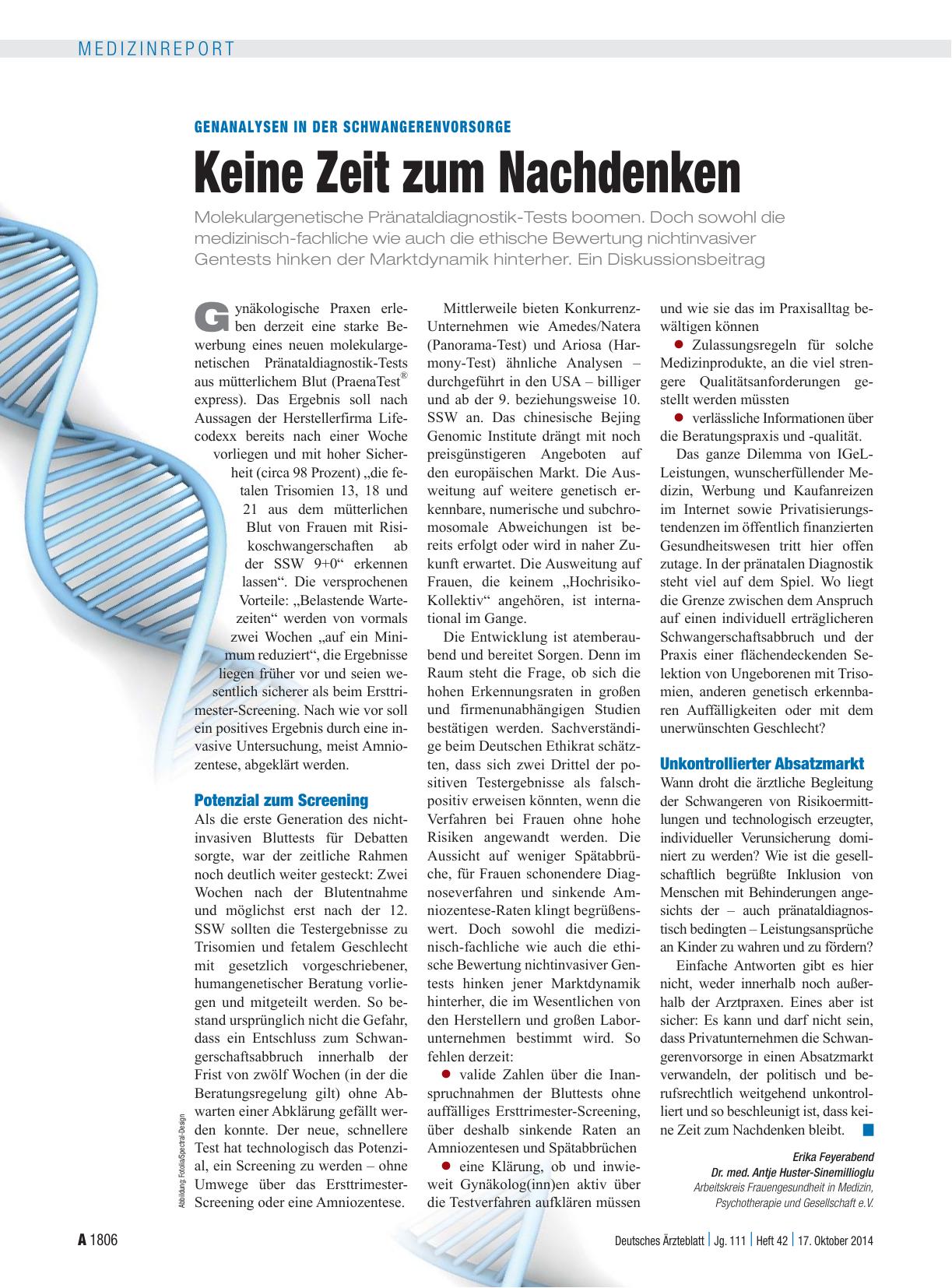Vorschauseite 1: Genanalysen in der Schwangerenvorsorge: Keine Zeit zum Nachdenken
