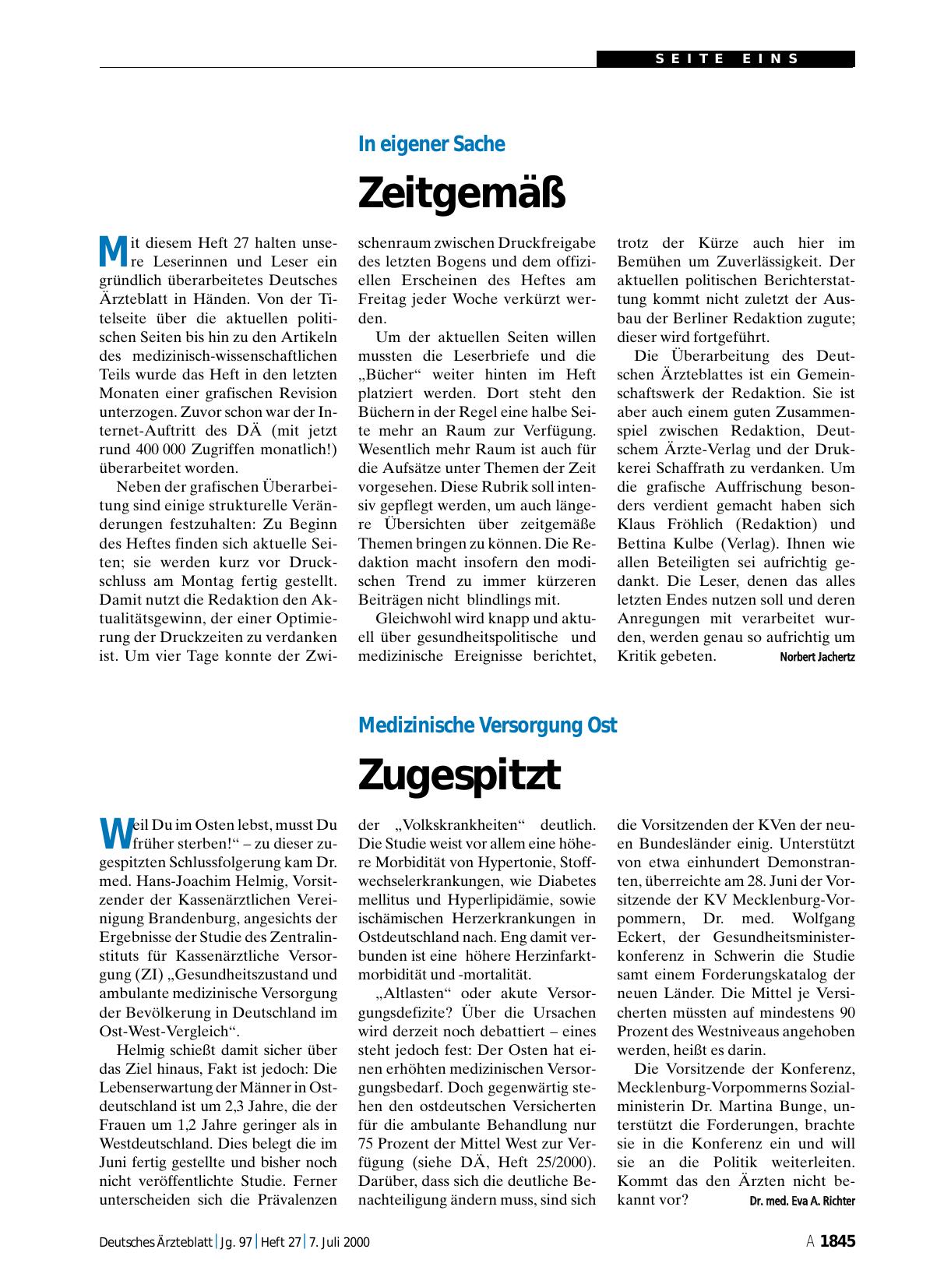 Vorschauseite 1: Medizinische Versorgung Ost: Zugespitzt