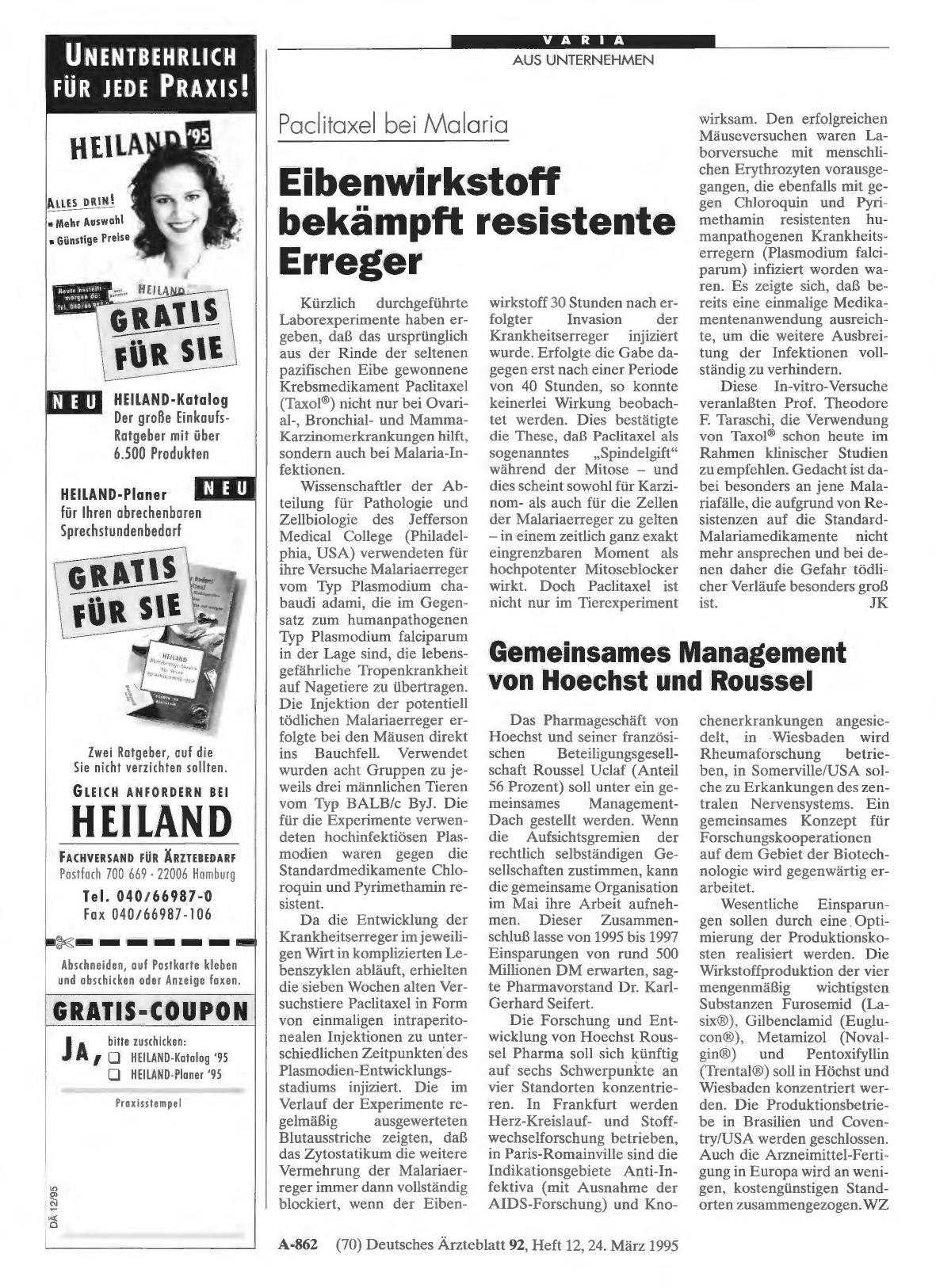 Vorschauseite 1: Gemeinsames Management von Hoechst und Roussel