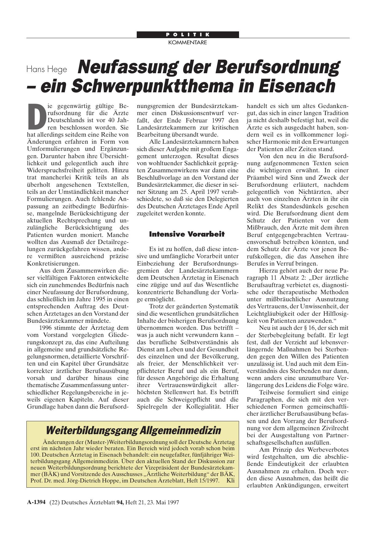 Vorschauseite 1: Weiterbildungsgang Allgemeinmedizin