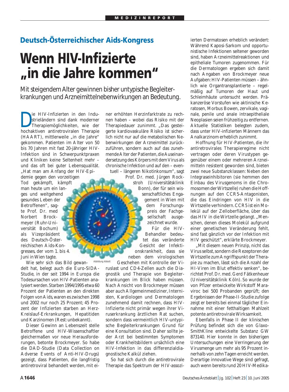 Vorschauseite 1: Deutsch-Österreichischer Aids-Kongress: Wenn HIV-Infizierte „in die Jahre kommen“