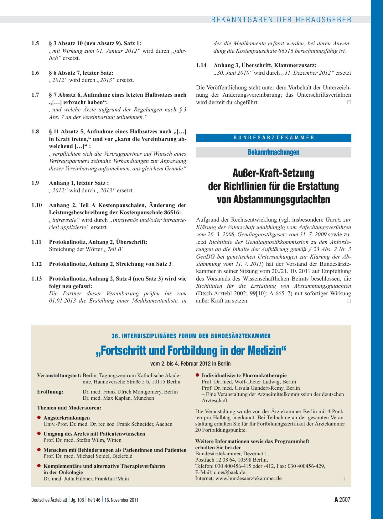 Vorschauseite 1: Außer-Kraft-Setzung der Richtlinien für die Erstattung von Abstammungsgutachten