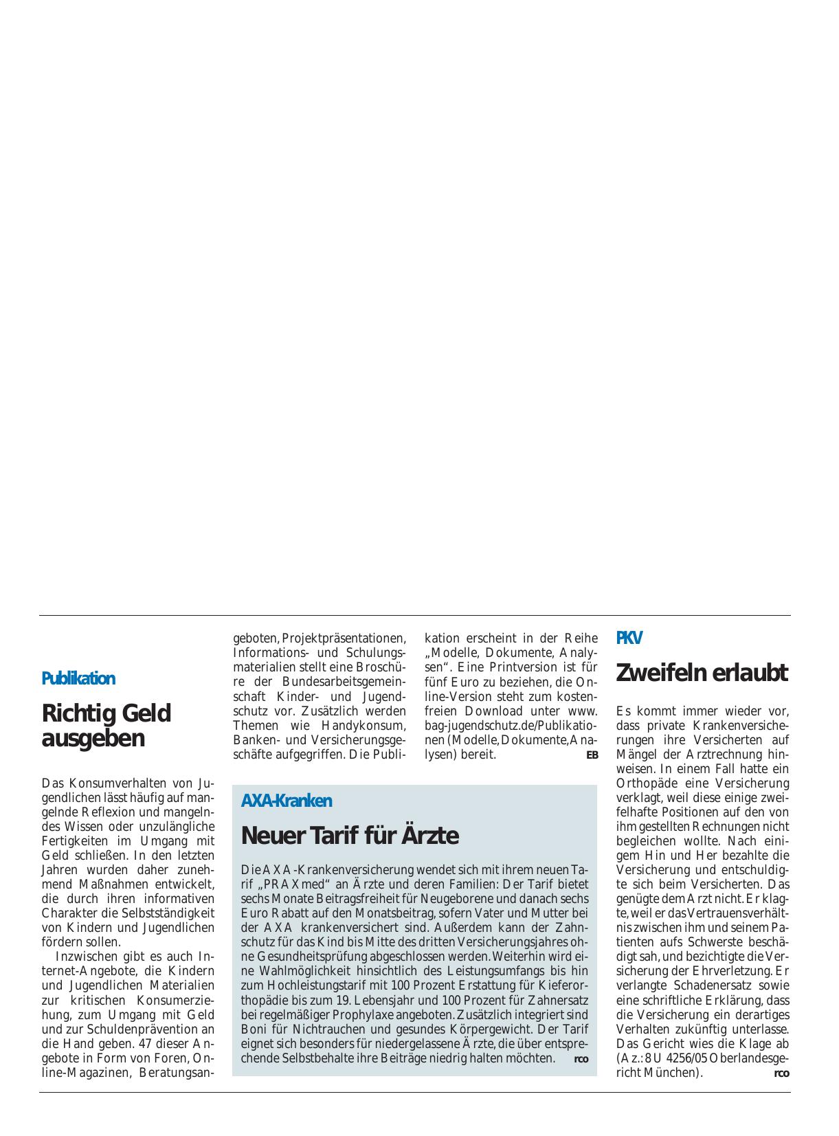 Vorschauseite 1: AXA-Kranken: Neuer Tarif für Ärzte