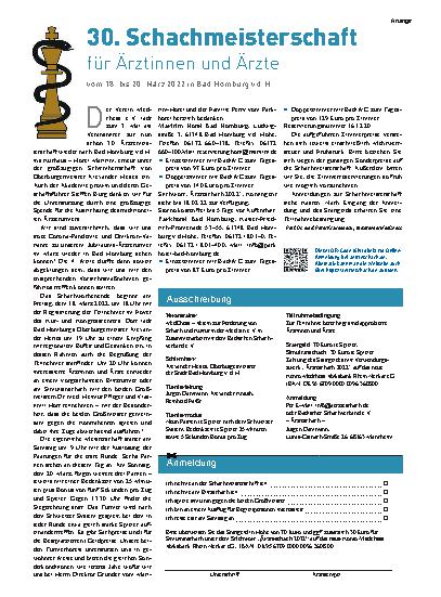 Vorschauseite 1: 30. Schachmeisterschaft für Ärztinnen und Ärzte