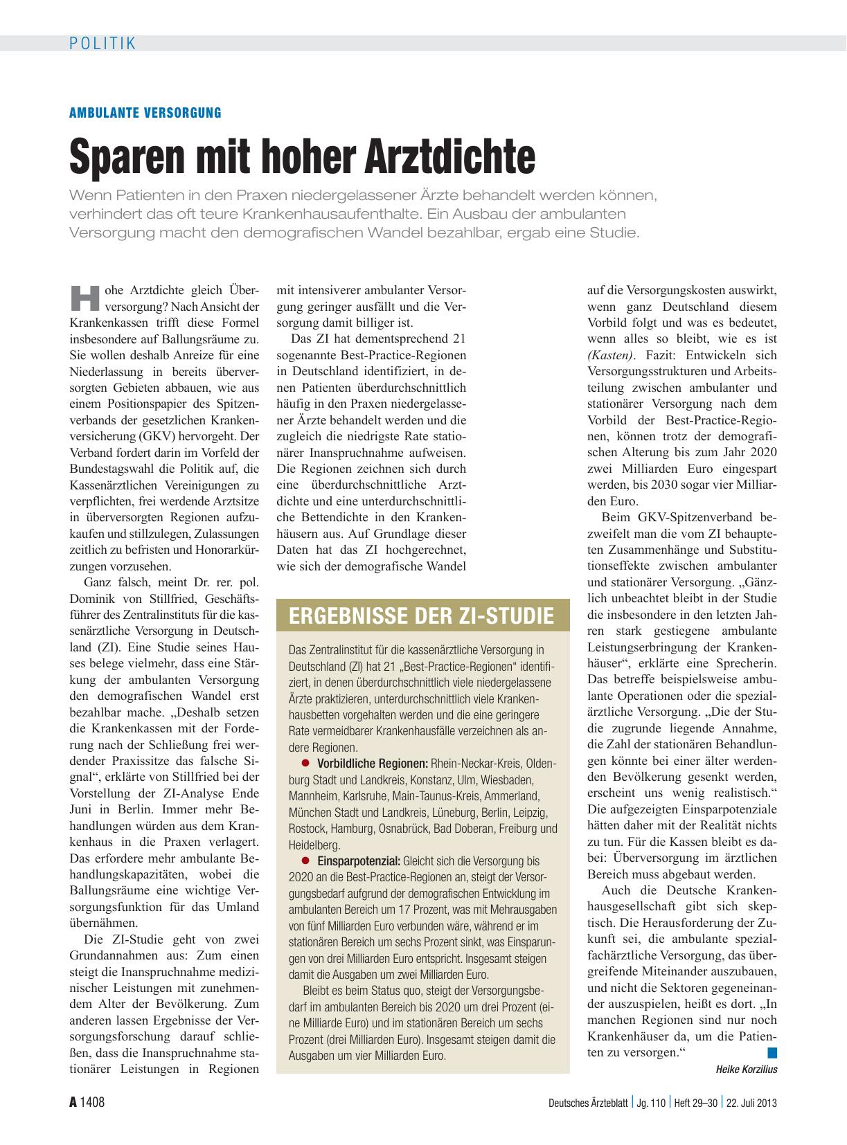 Vorschauseite 1: Ambulante Versorgung: Sparen mit hoher Arztdichte