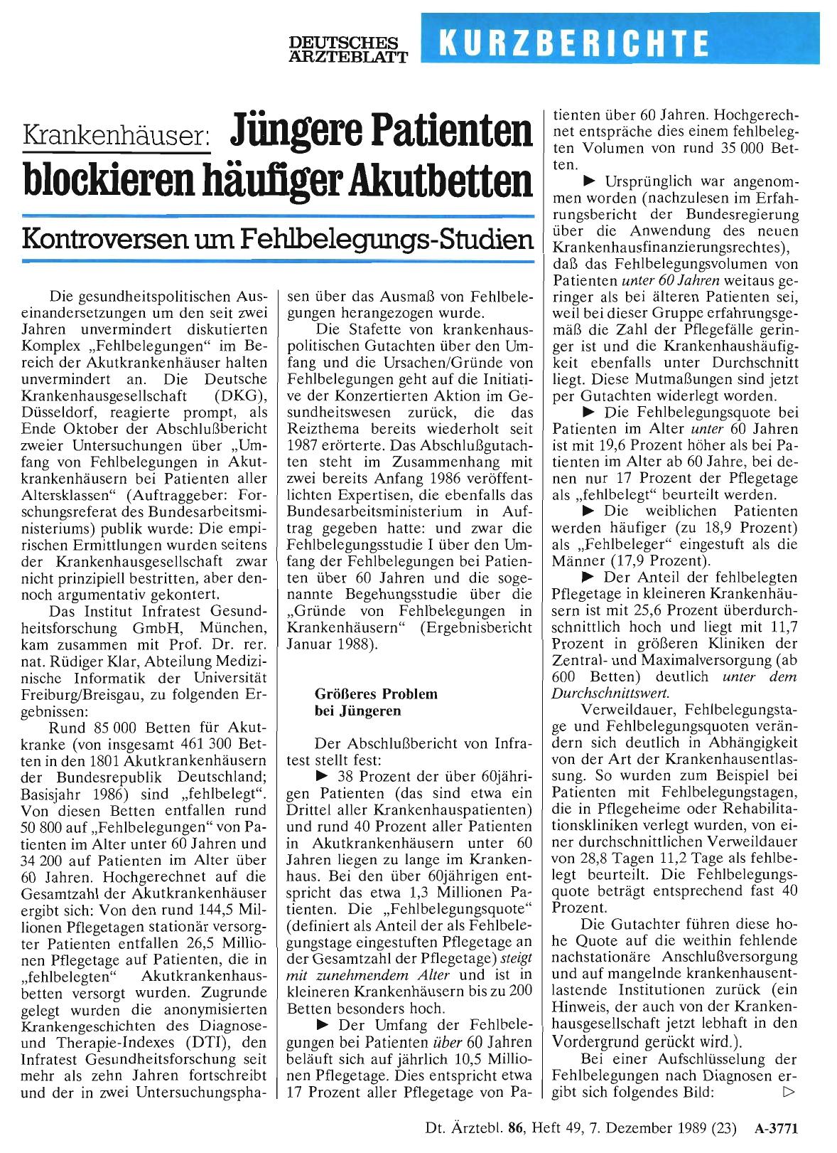 Vorschauseite 1: Krankenhäuser: Jüngere Patienten blockieren häufiger Akutbetten - Kontroversen um Fehlbelegungs-Studien