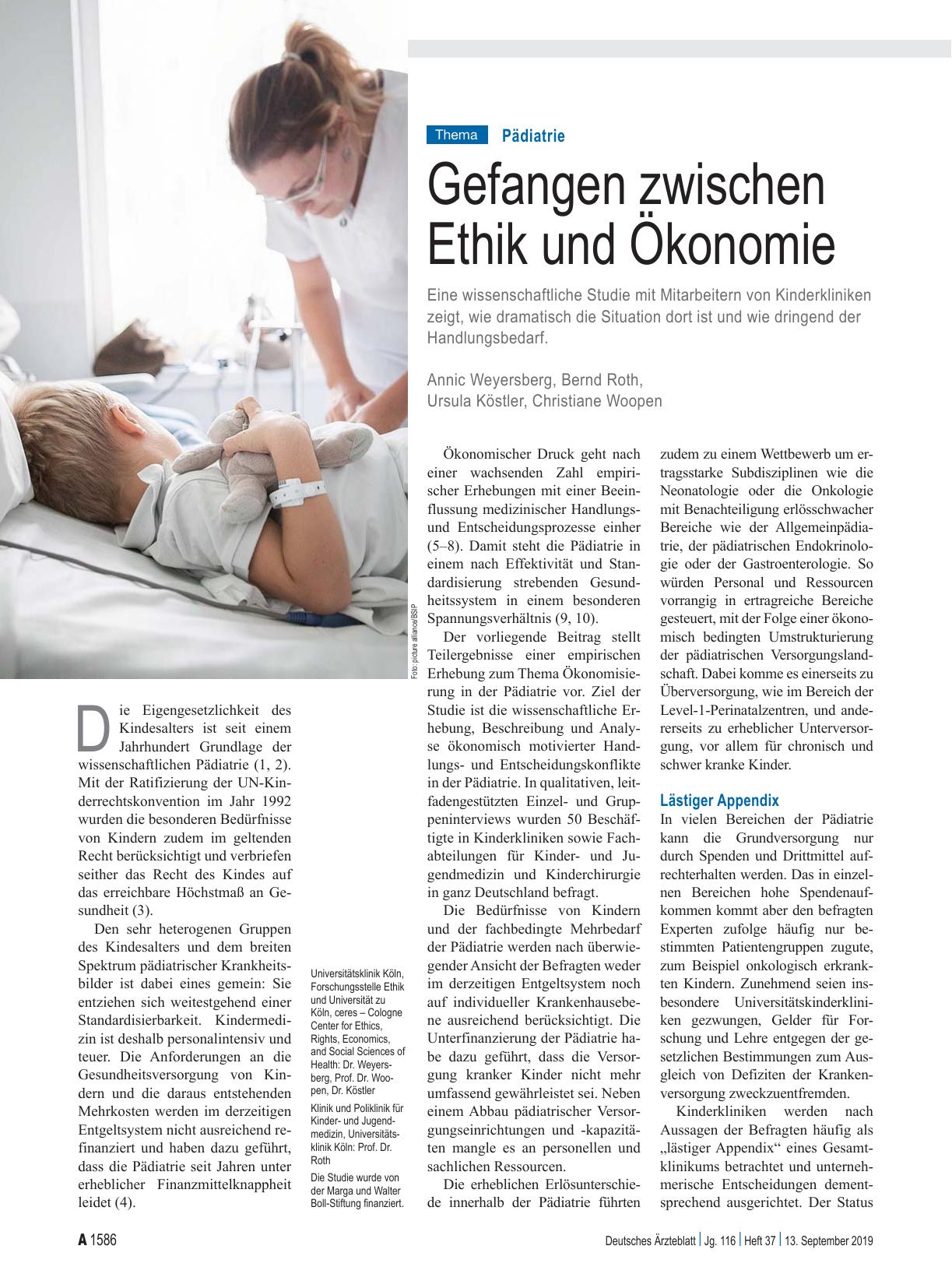 Vorschauseite 1: Pädiatrie: Gefangen zwischen Ethik und Ökonomie