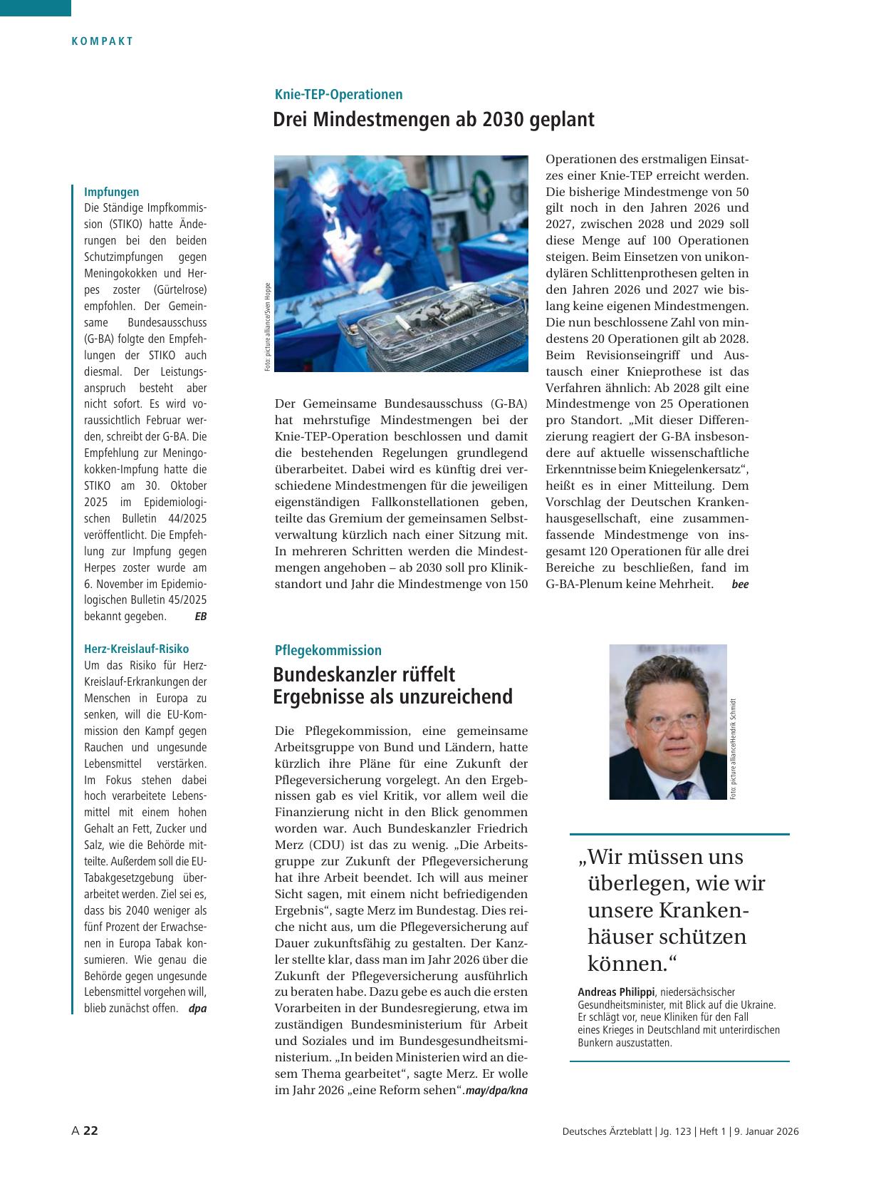 Vorschauseite 1: Knie-TEP-Operationen: Drei Mindestmengen ab 2030 geplant