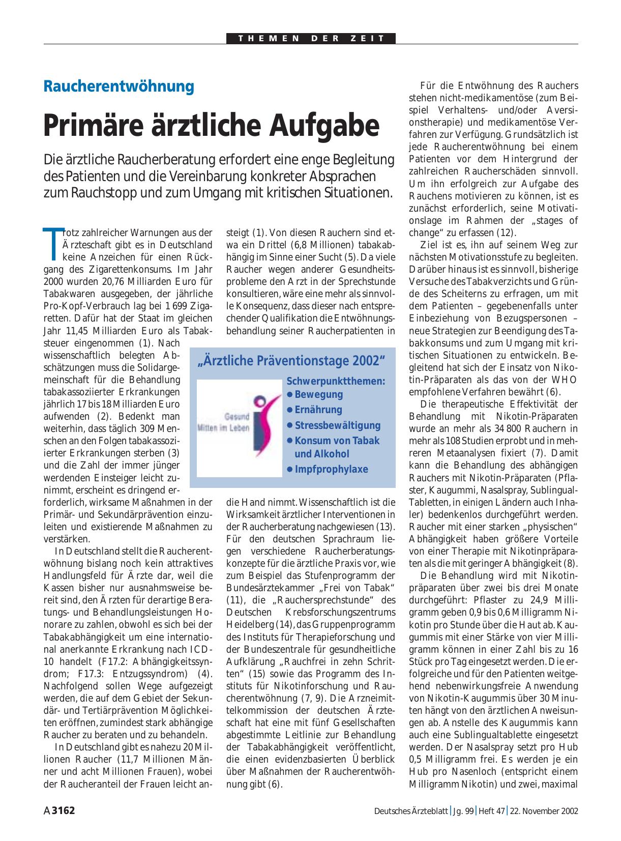 Vorschauseite 1: Raucherentwöhnung: Primäre ärztliche Aufgabe