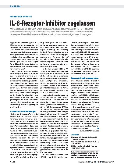Vorschauseite 1: Rheumatoide Arthritis: IL-6-Rezeptor-Inhibitor zugelassen