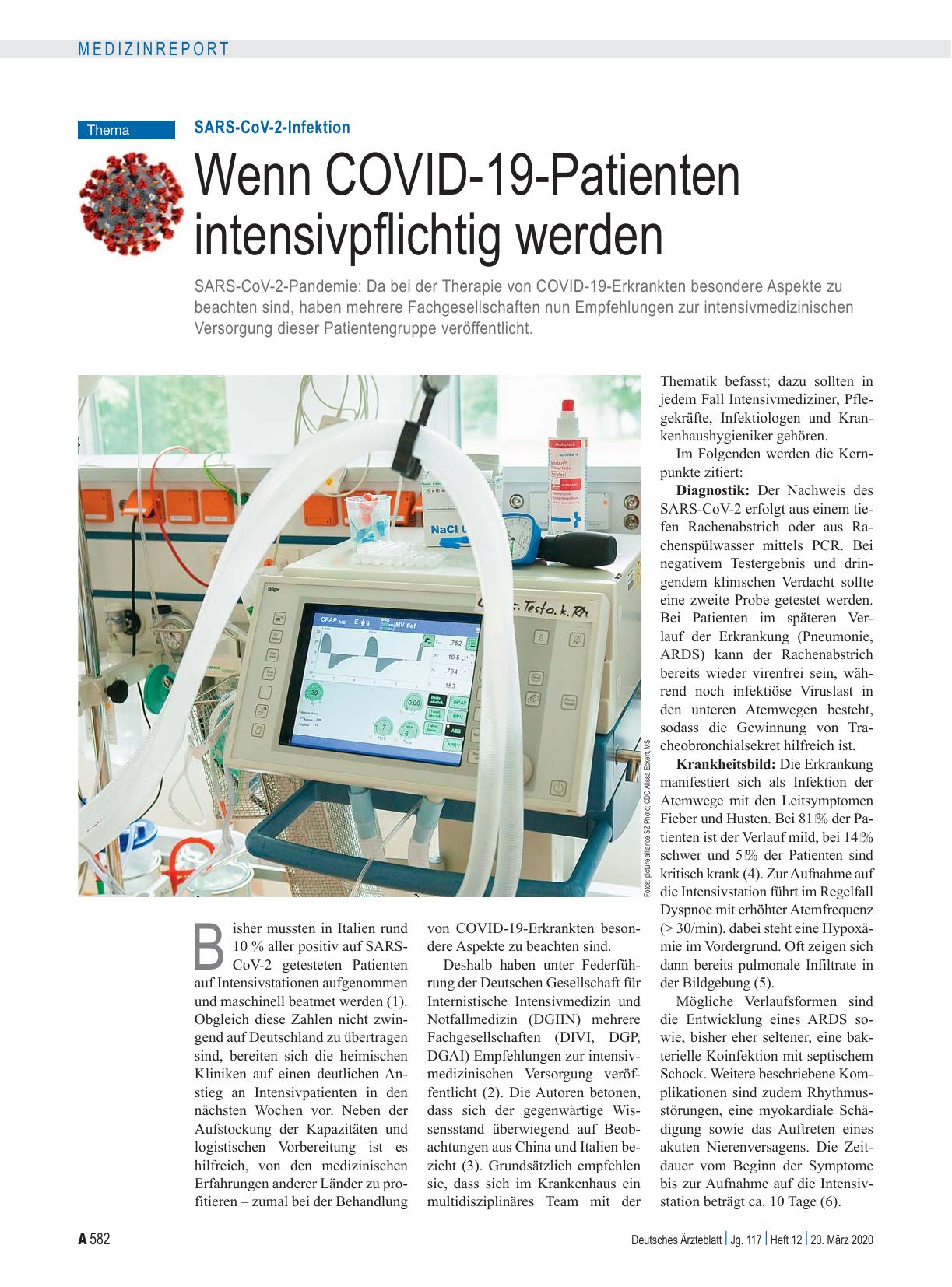 Vorschauseite 1: SARS-CoV-2-Infektion: Wenn COVID-19-Patienten intensivpflichtig werden