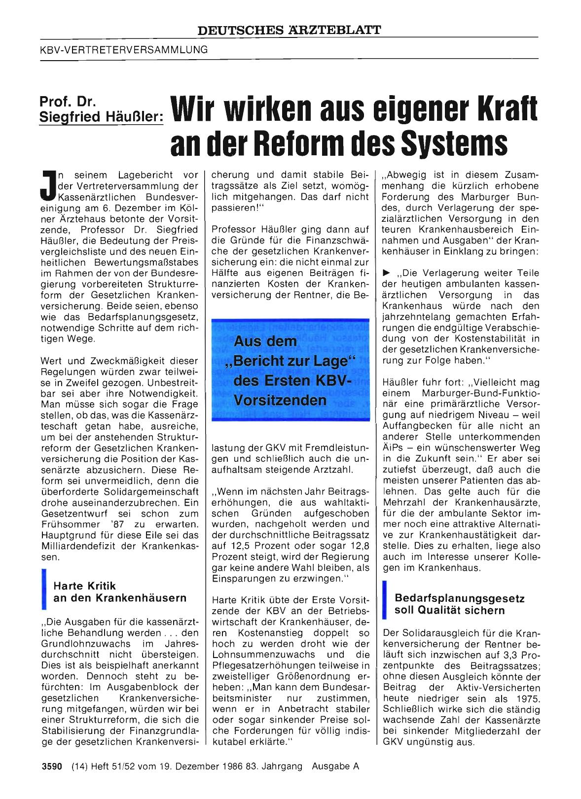 Vorschauseite 1: Prof. Dr. Siegtried Häußler: Wir wirken aus eigener Kraft an der Reform des Systems