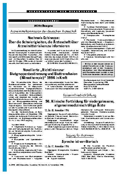 Vorschauseite 1: Mitteilungen – Arzneimittelkommission der deutschen Ärzteschaft Nochmals Echinacea: Über die Schwierigkeiten, die Ärzteschaft über Arzneimittelrisiken zu informieren