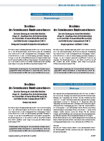 Vorschauseite 1: Beschluss des Gemeinsamen Bundesausschusses über eine Änderung der Arzneimittel-Richtlinie: Anlage XII – Brentuximab Vedotin