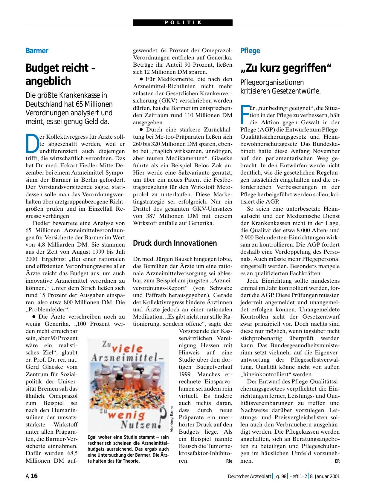 Vorschauseite 1: Barmer: Budget reicht – angeblich