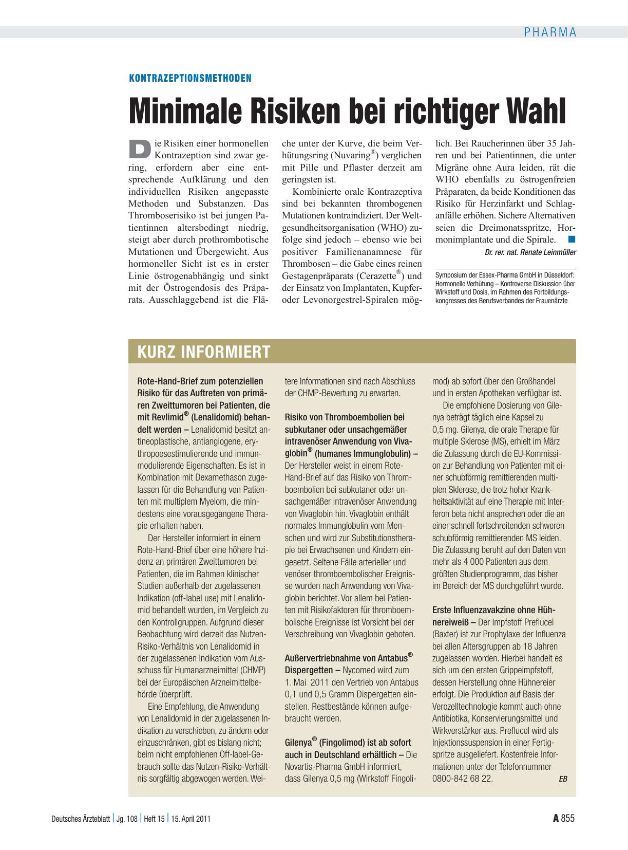Vorschauseite 1: Kontrazeptionsmethoden: Minimale Risiken bei richtiger Wahl