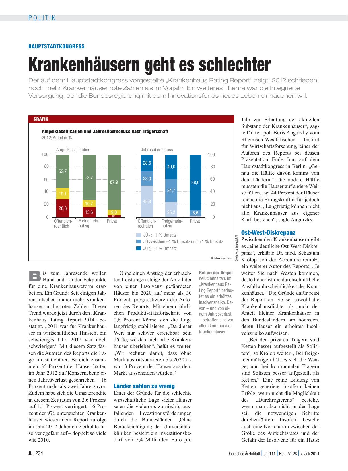 Vorschauseite 1: Hauptstadtkongress: Krankenhäusern geht es schlechter
