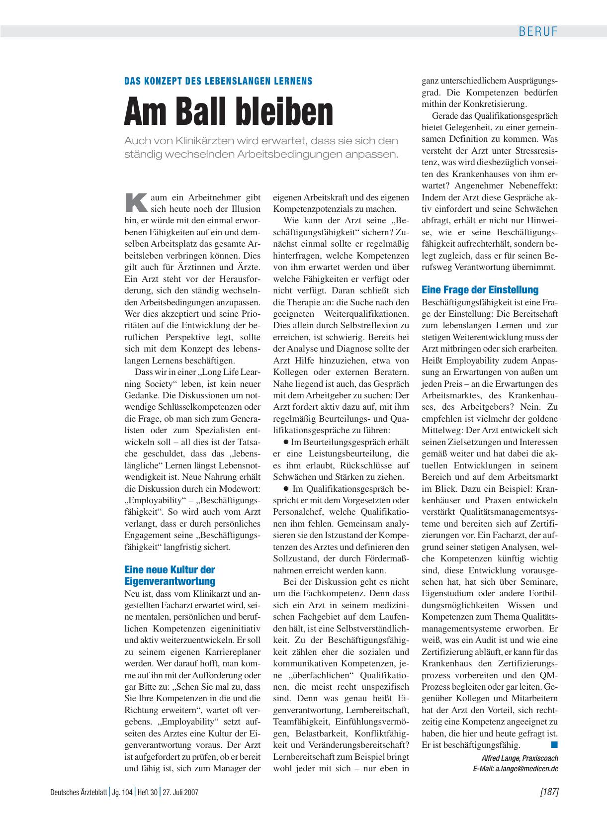 Vorschauseite 1: Das Konzept des Lebenslangen Lernens: Am Ball bleiben