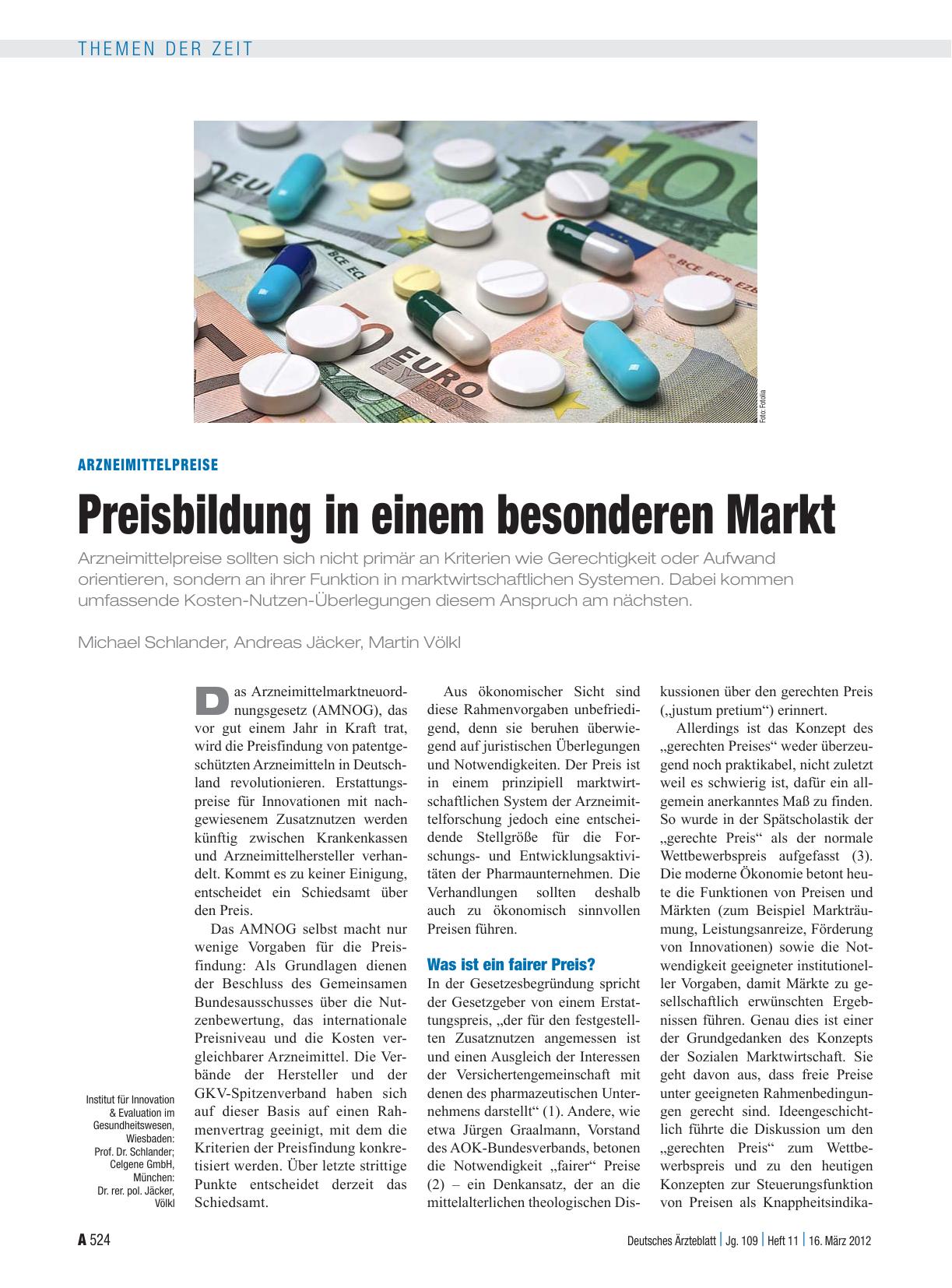 Vorschauseite 1: Arzneimittelpreise: Preisbildung in einem besonderen Markt