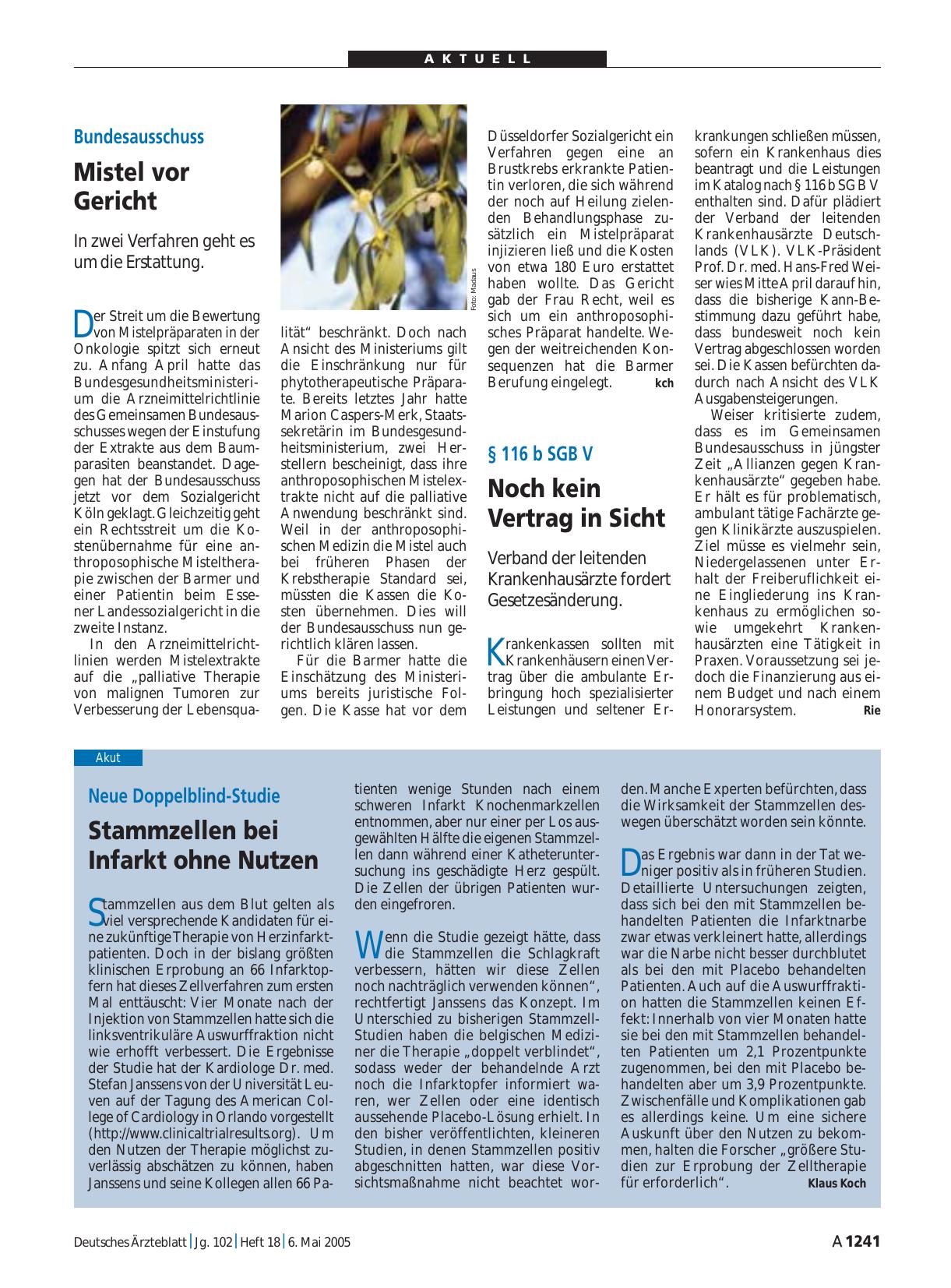 Vorschauseite 1: § 116 b SGB V: Noch kein Vertrag in Sicht