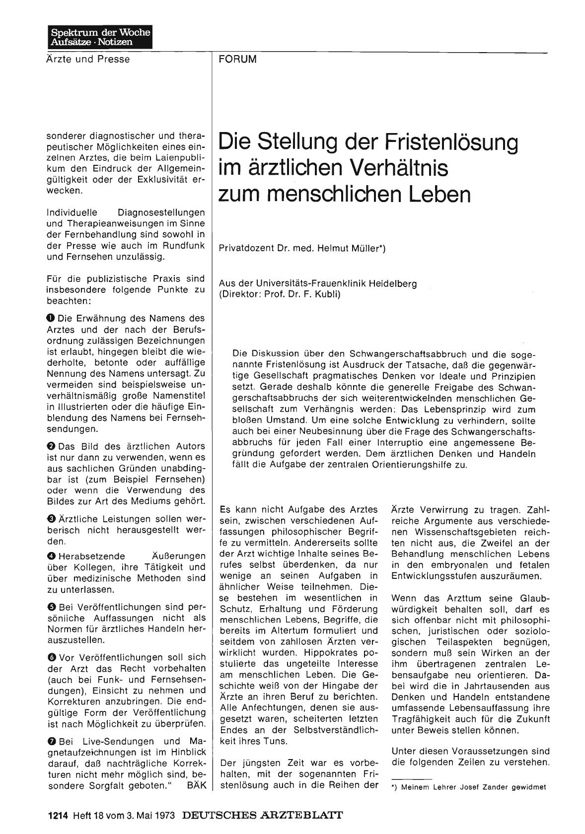 Vorschauseite 1: Die Stellung der Fristenlösung im ärztlichen Verhältnis zum menschlichen Leben