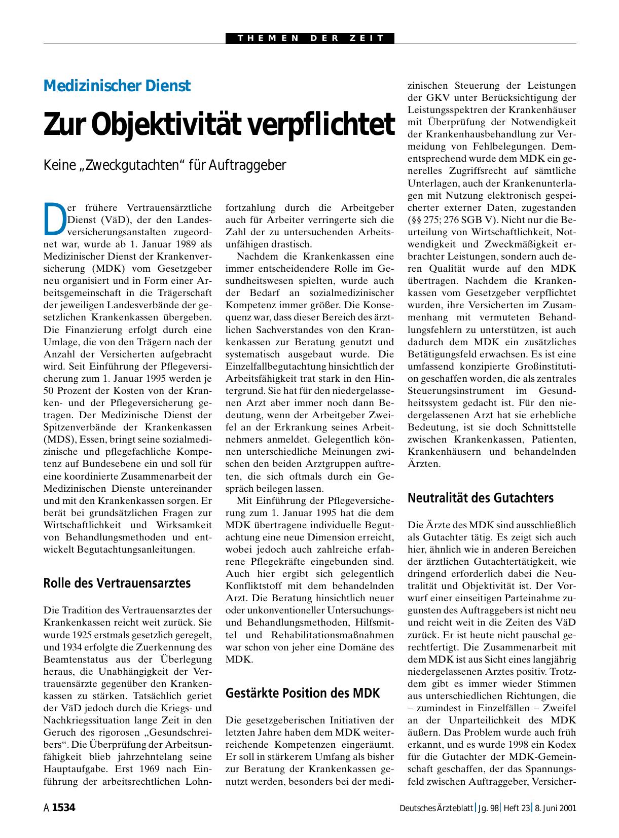 Vorschauseite 1: Medizinischer Dienst: Zur Objektivität verpflichtet