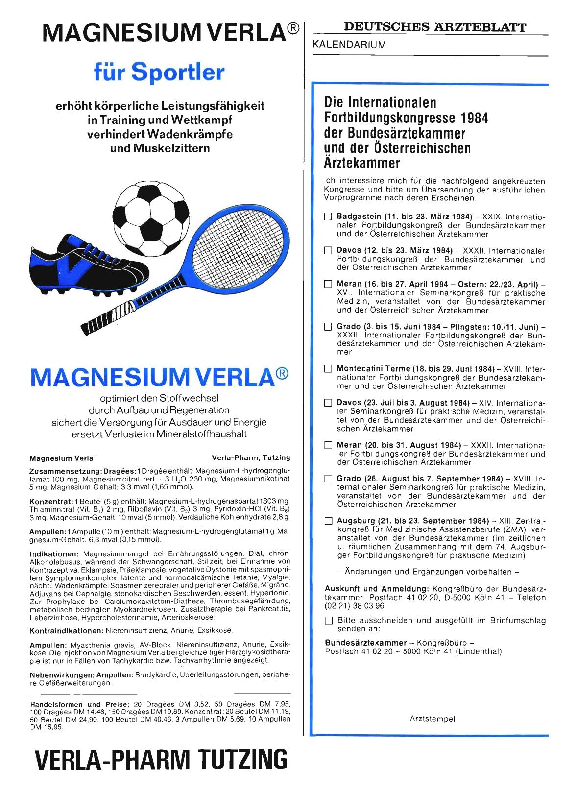 Vorschauseite 1: Die Internationalen Fortbildungskongresse 1984 der Bundesärztekammer und der Österreichischen Ärztekamrner