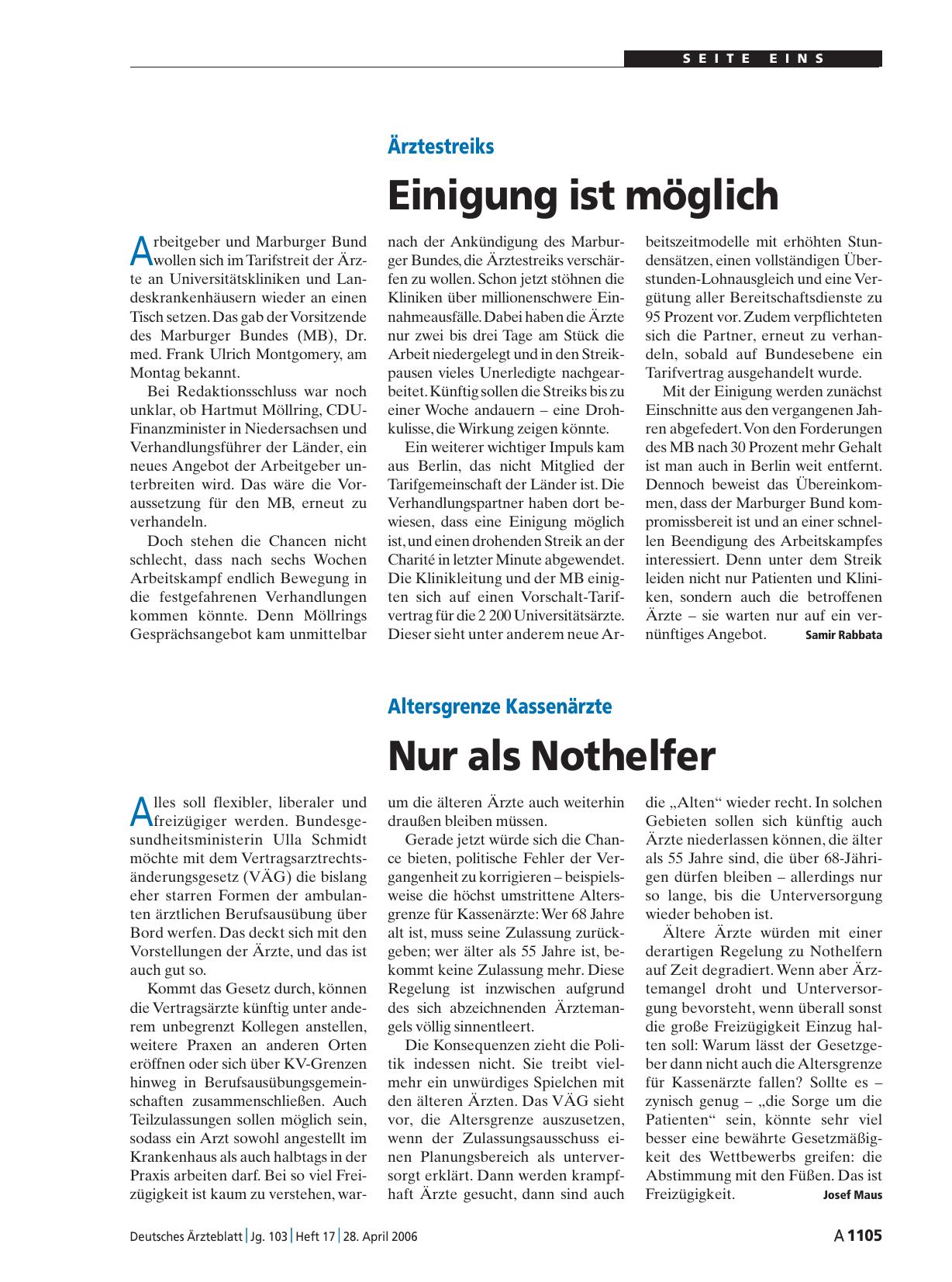 Vorschauseite 1: Altersgrenze Kassenärzte: Nur als Nothelfer