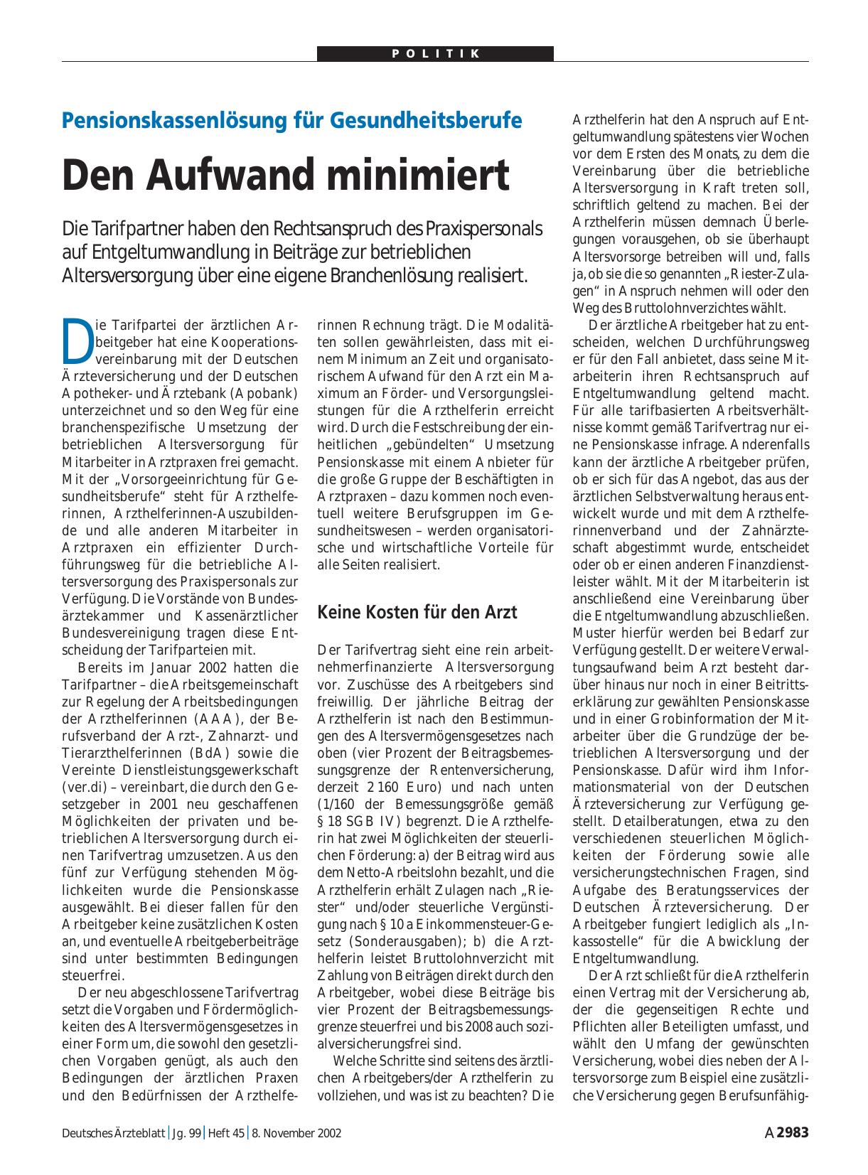 Vorschauseite 1: Pensionskassenlösung für Gesundheitsberufe: Den Aufwand minimiert