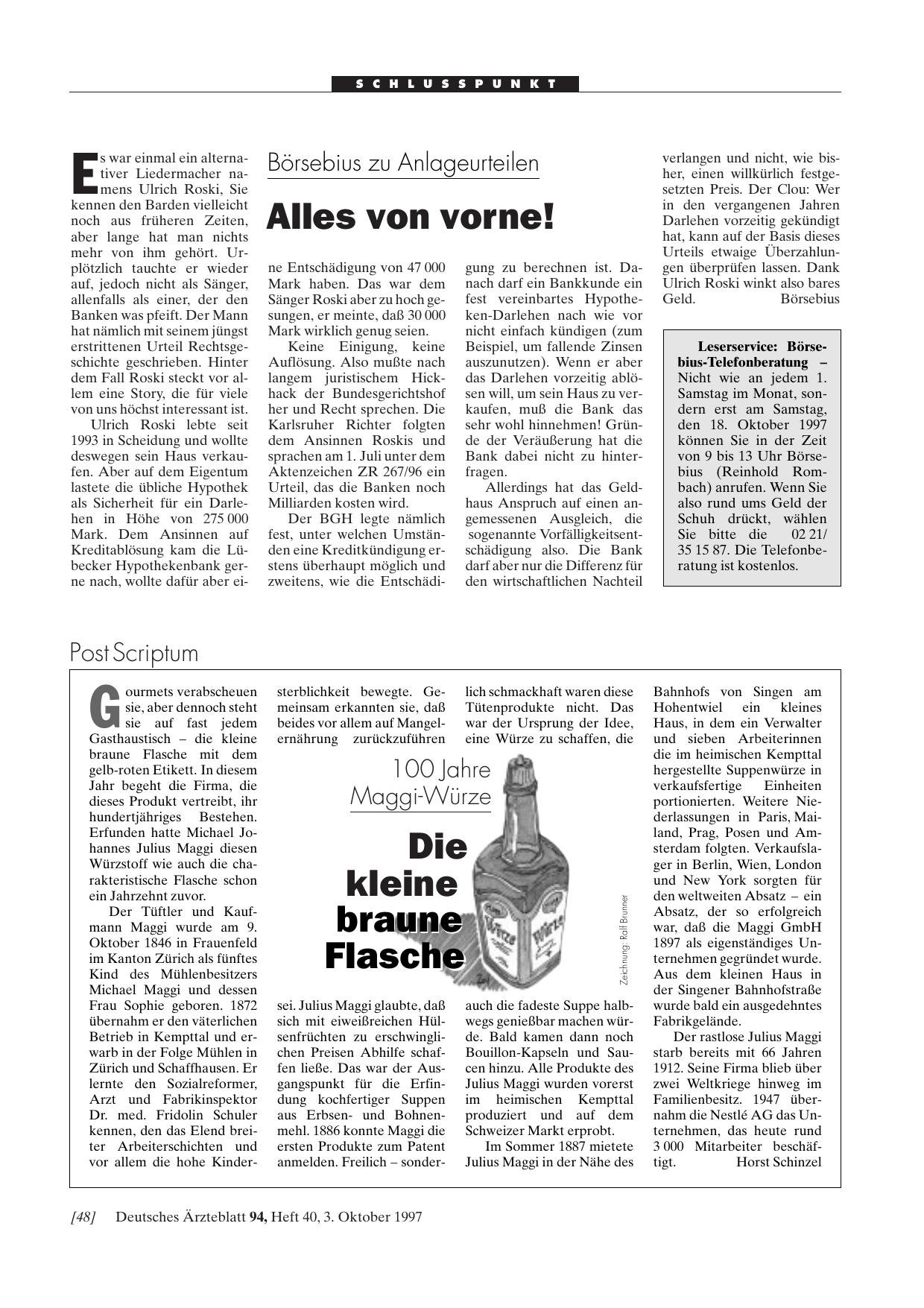 Vorschauseite 1: 100 Jahre: Maggi-Würze Die kleine braune Flasche