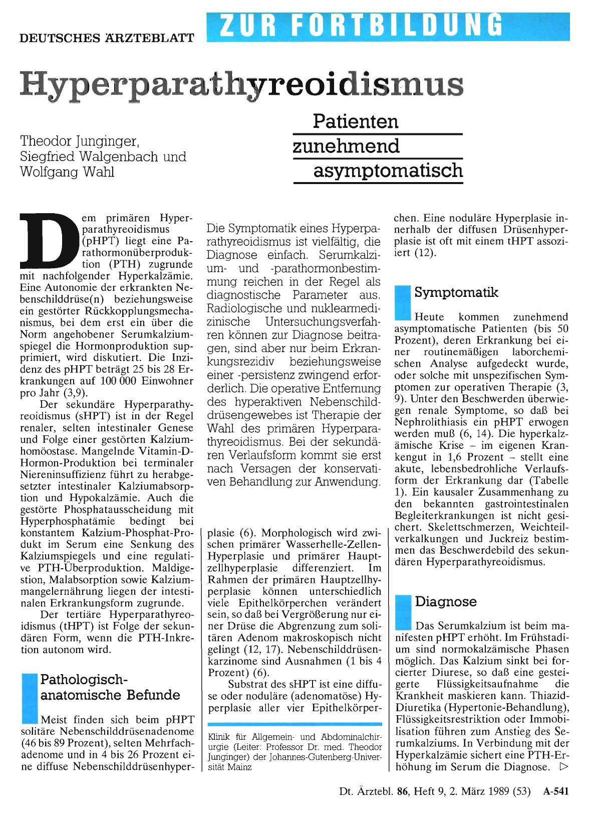 Vorschauseite 1: Hyperparathyreoidismus: Patienten zunehmend asymptomatisch