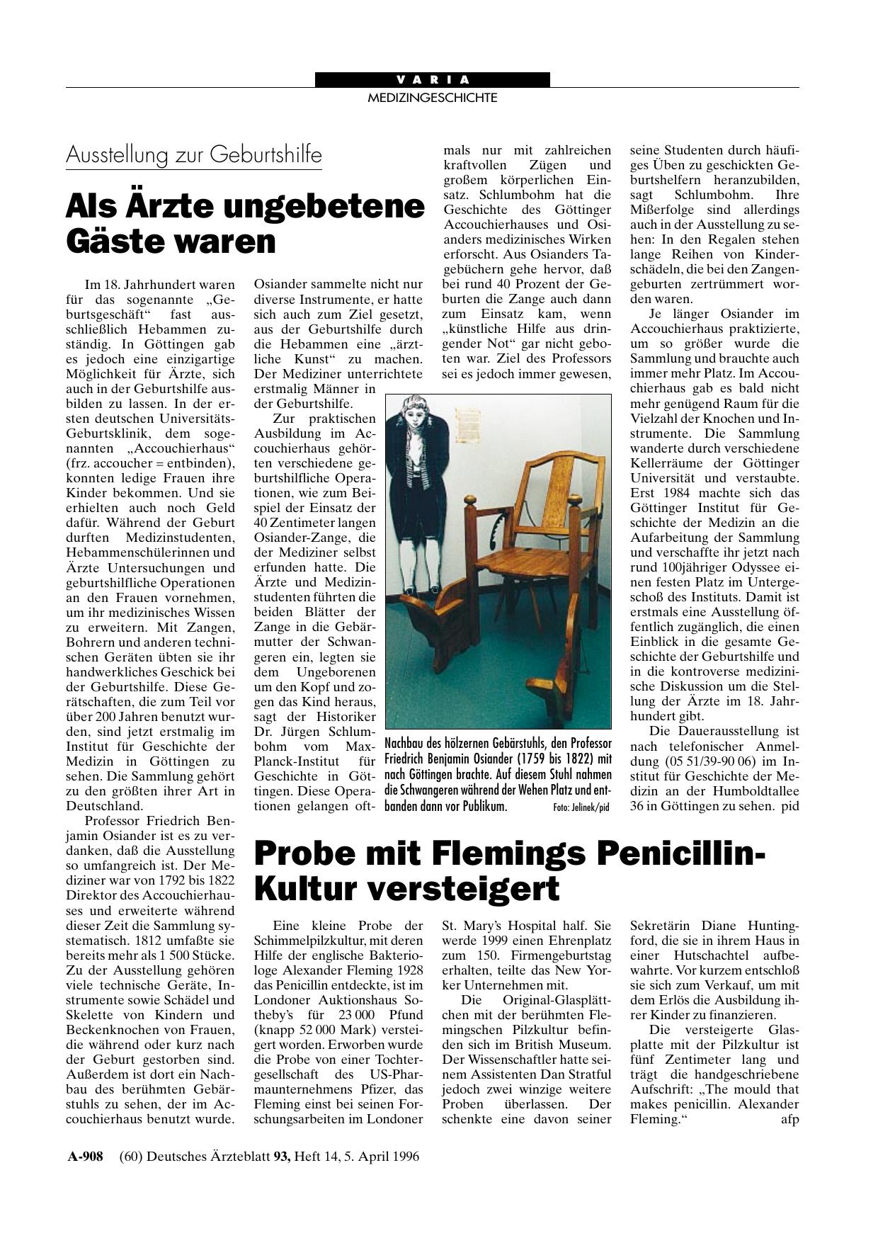 Vorschauseite 1: Probe mit Flemings Penicillin-Kultur versteigert
