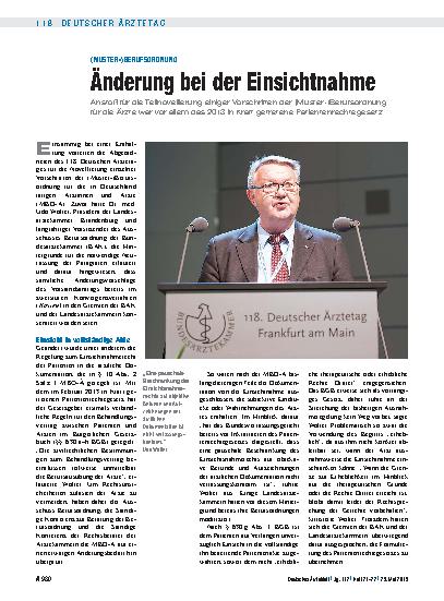 Vorschauseite 1: (Muster-)Berufsordnung: Änderung bei der Einsichtnahme