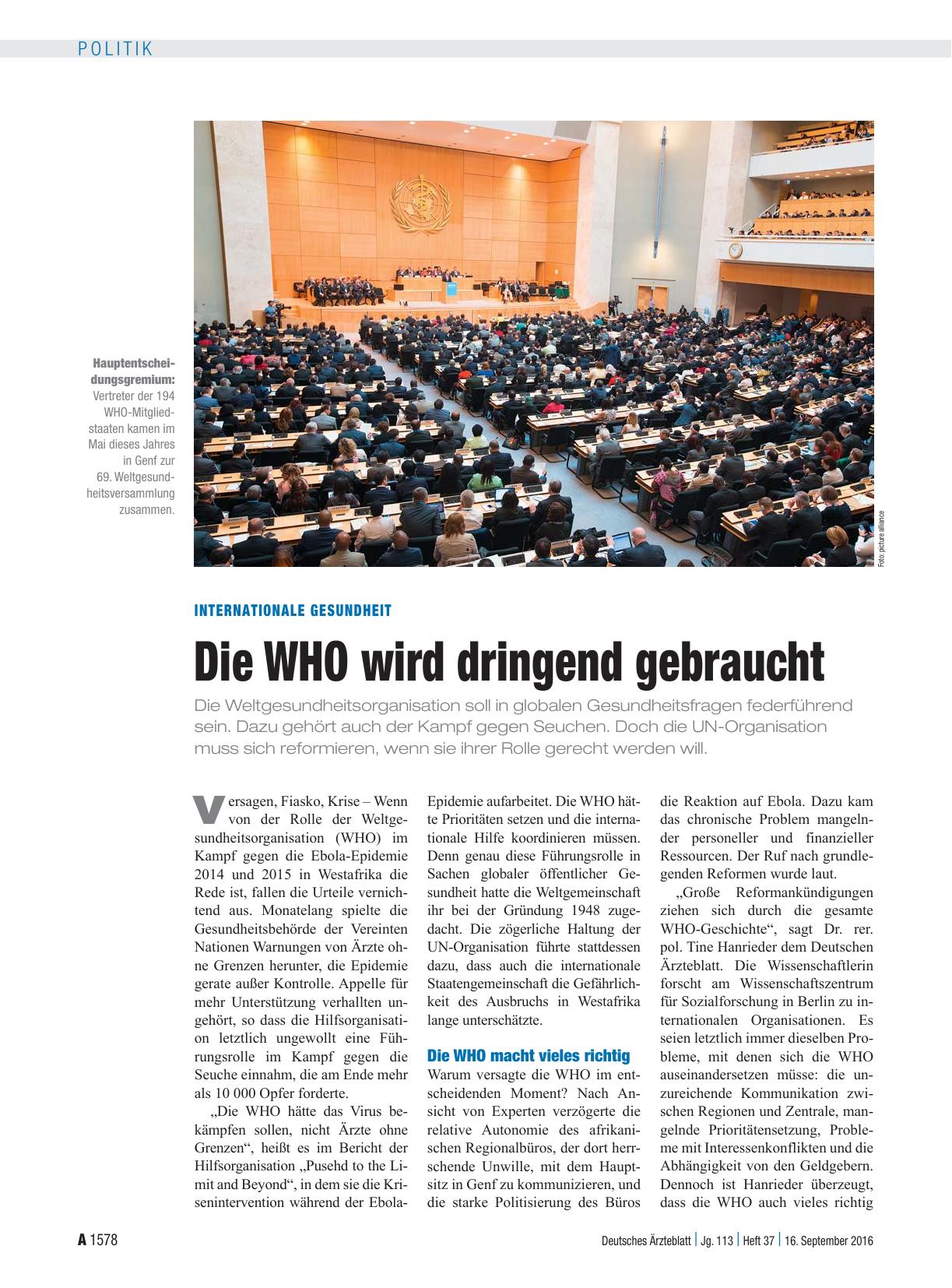 Vorschauseite 1: Internationale Gesundheit: Die WHO wird dringend gebraucht