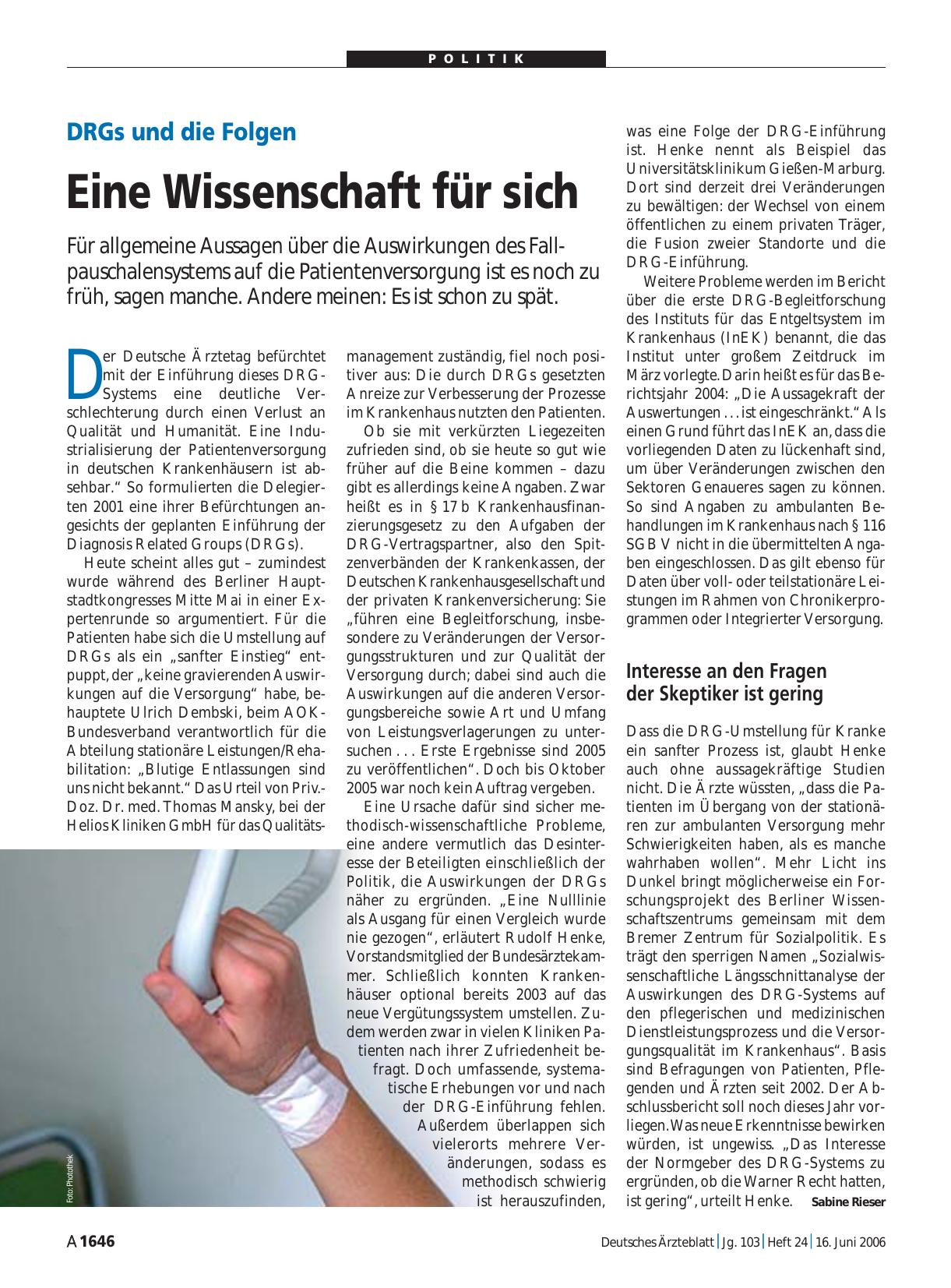 Vorschauseite 1: DRGs und die Folgen: Eine Wissenschaft für sich