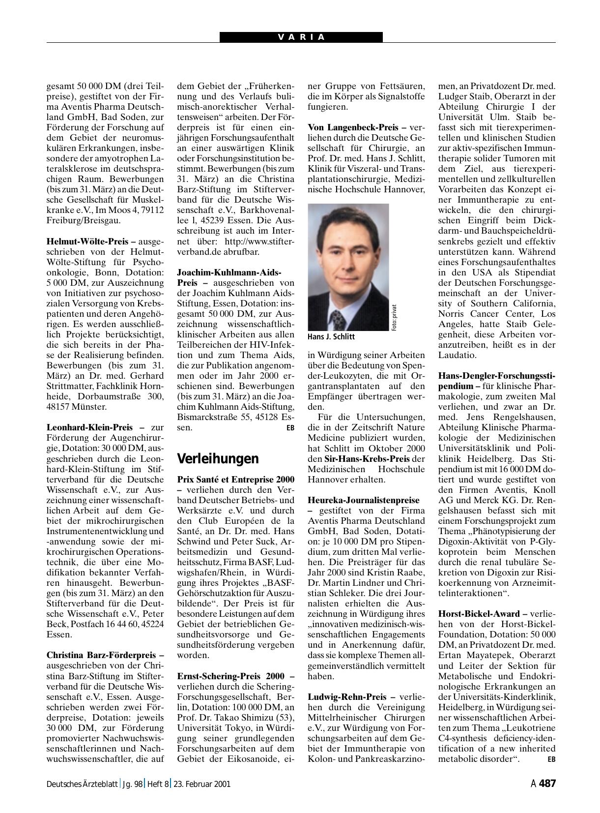 Vorschauseite 1: Verleihungen