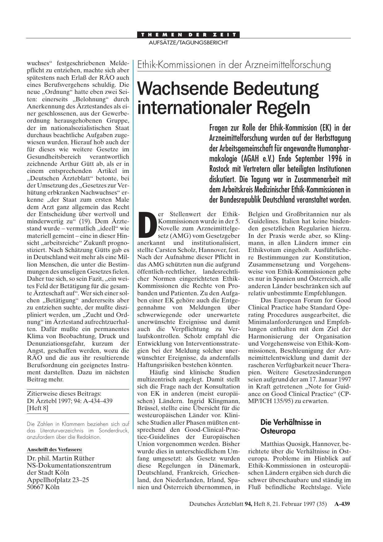 Vorschauseite 1: Ethik-Kommissionen in der Arzneimittelforschung: Wachsende Bedeutung internationaler Regeln