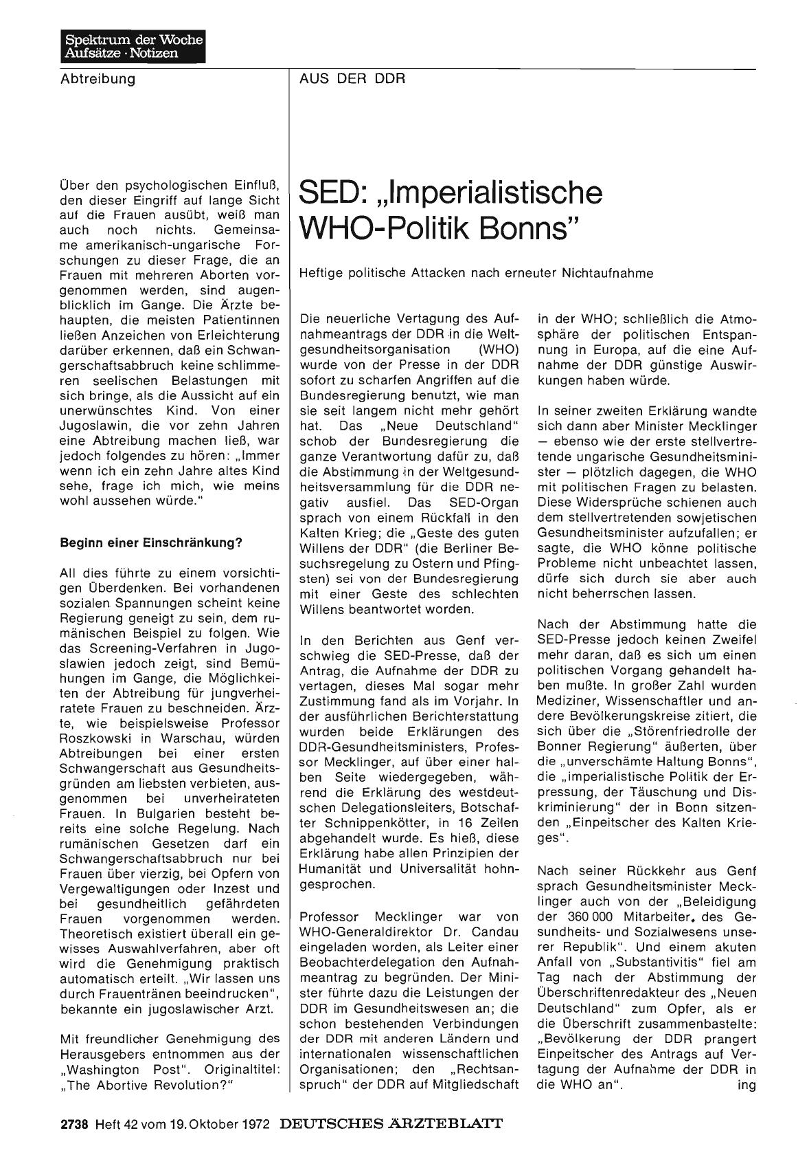 Vorschauseite 1: SED: „Imperialistische WHO-Politik Bonns"
