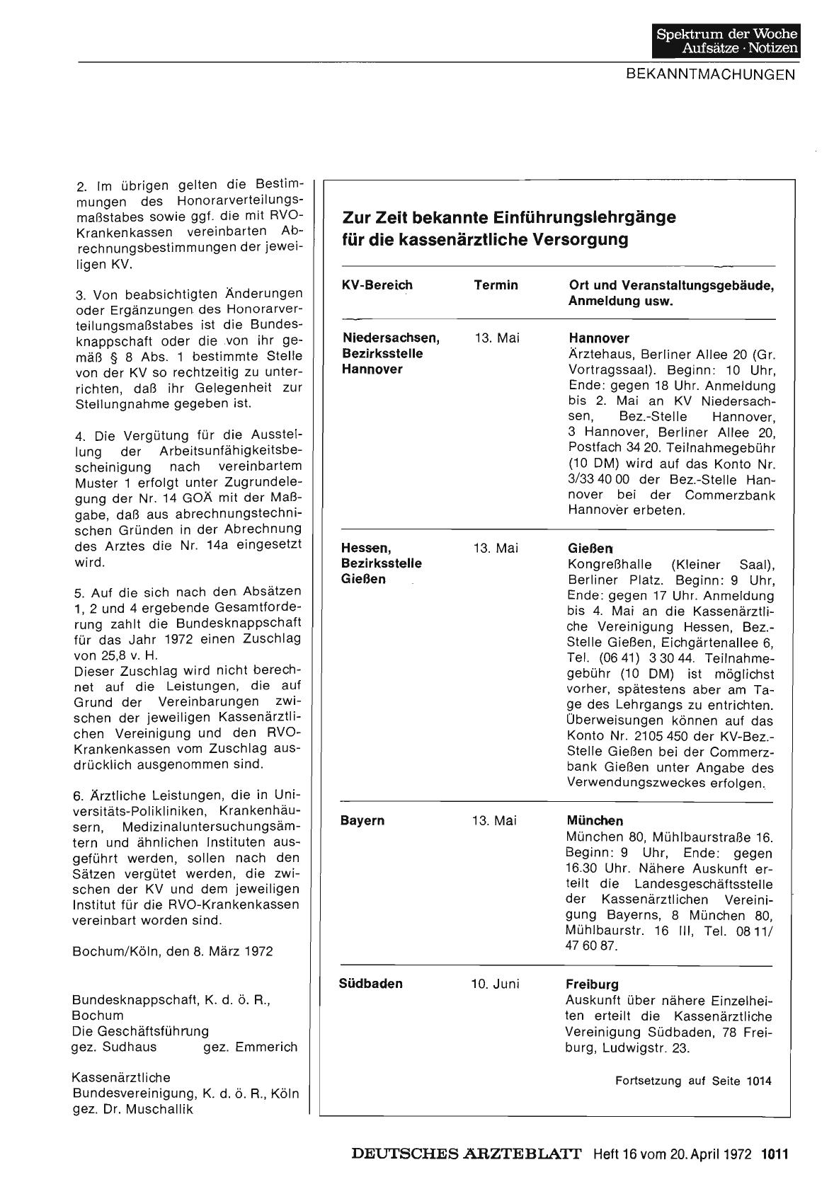 Vorschauseite 1: Zur Zeit bekannte Einführungslehrgänge für die kassenärztliche Versorgung