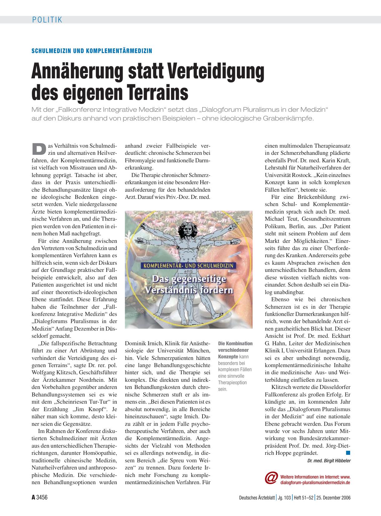 Vorschauseite 1: Schulmedizin und Komplementärmedizin: Annäherung statt Verteidigung des eigenen Terrains