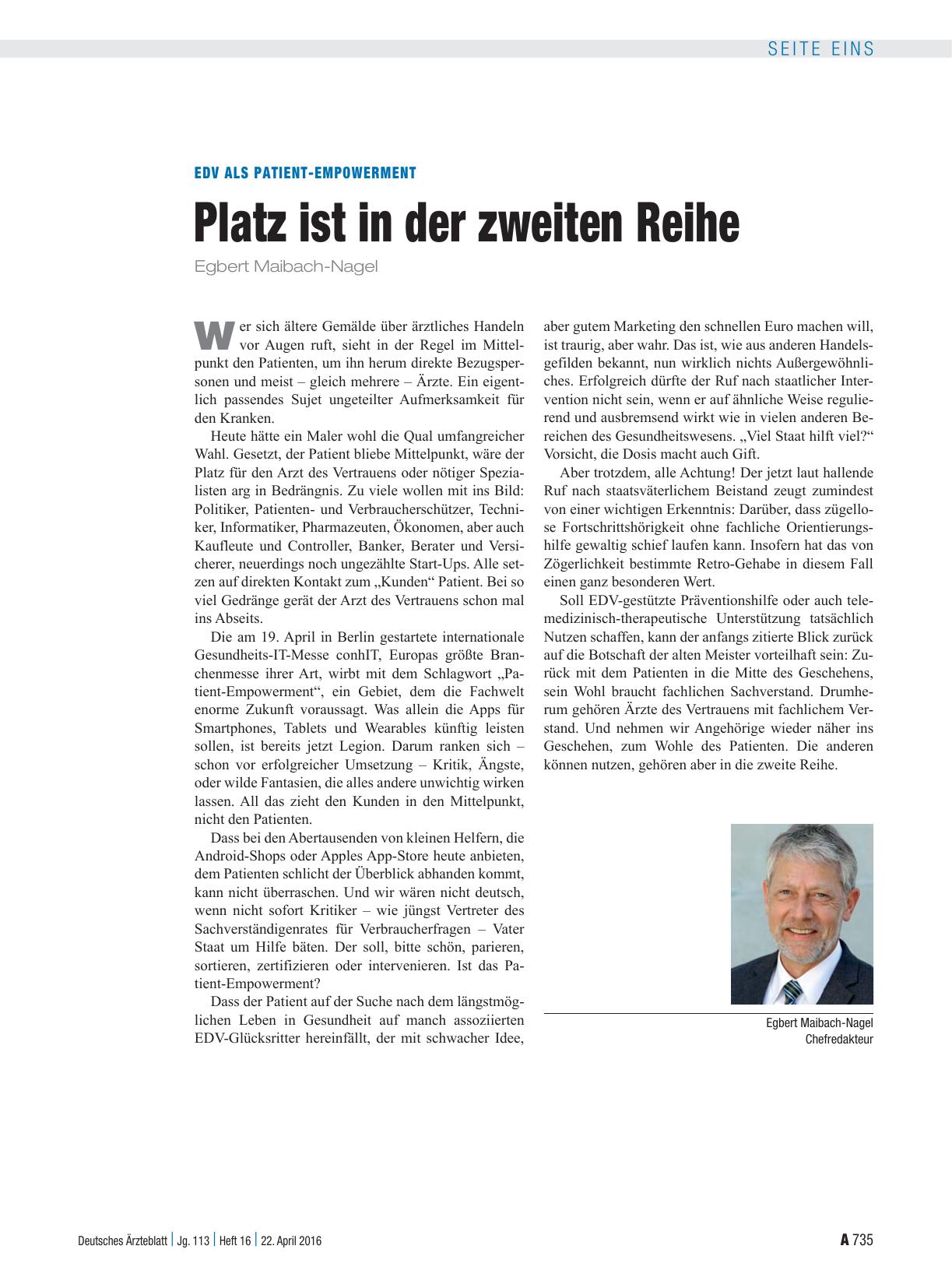 Vorschauseite 1: EDV als Patient-Empowerment: Platz ist in der zweiten Reihe