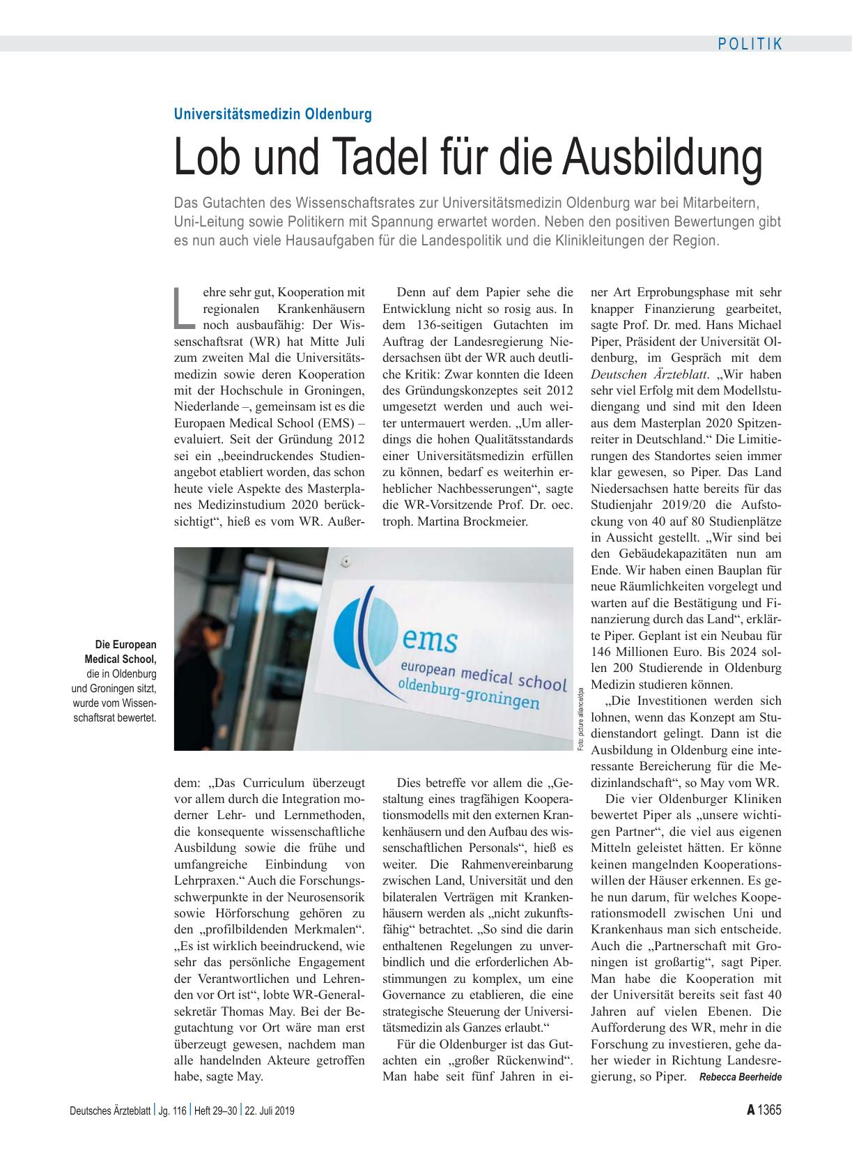 Vorschauseite 1: Universitätsmedizin Oldenburg: Lob und Tadel für die Ausbildung