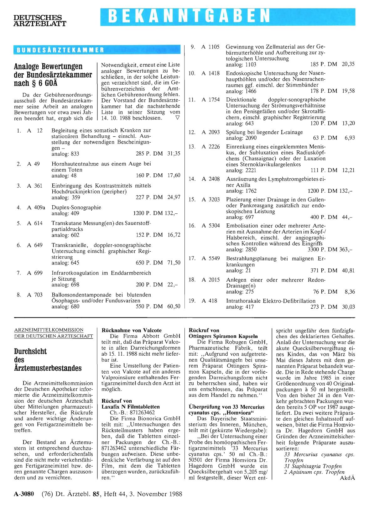 Vorschauseite 1: Analoge Bewertungen der Bundesärztekammer nach § 6 GOÄ