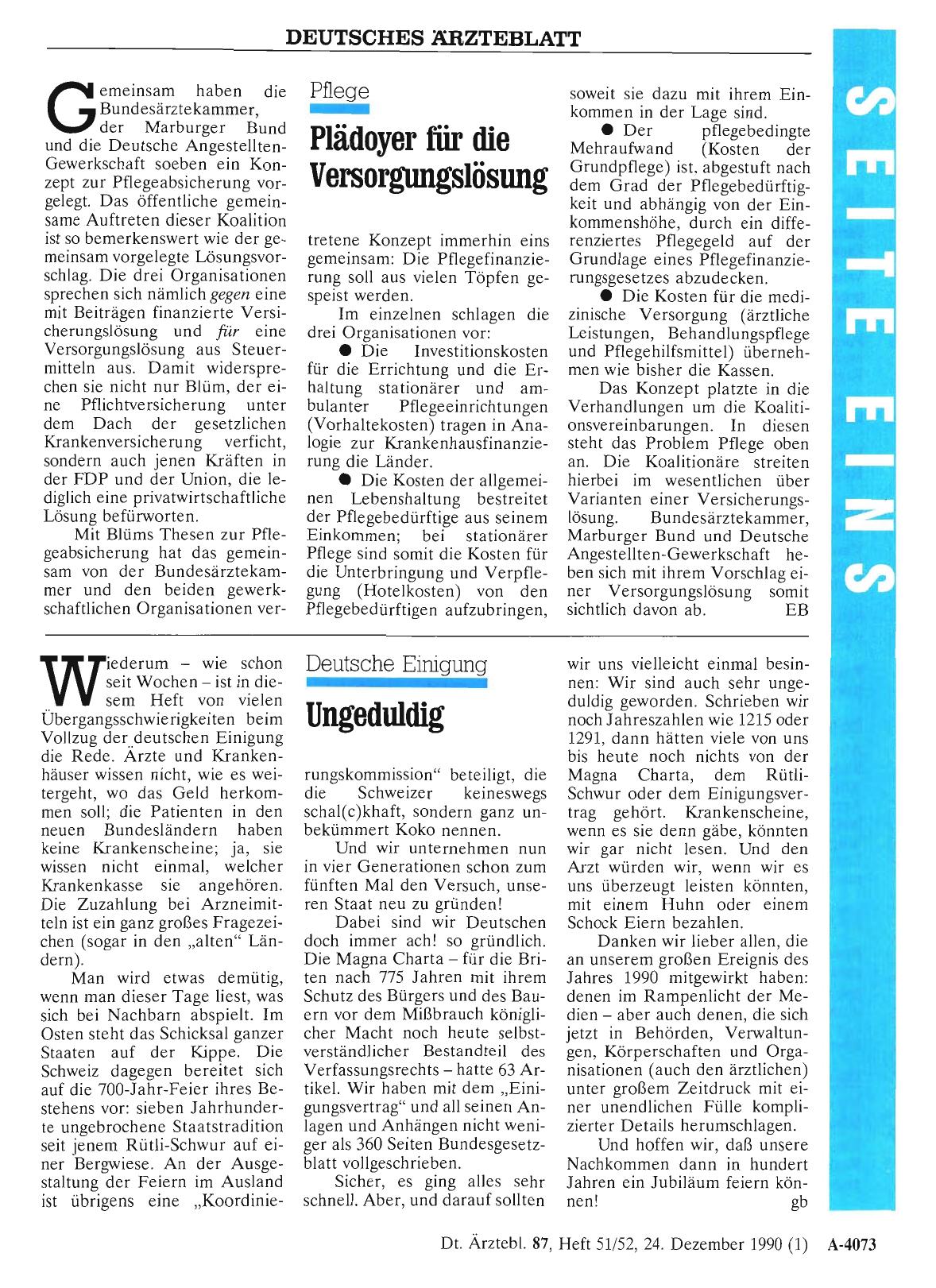 Vorschauseite 1: Pflege: Plädoyer für die Versorgungslösung