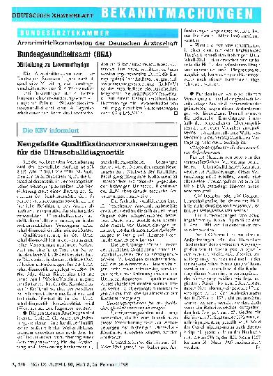 Vorschauseite 1: Neugefaßte Qualifikationsvoraussetzungen für die Ultraschalldiagnostik